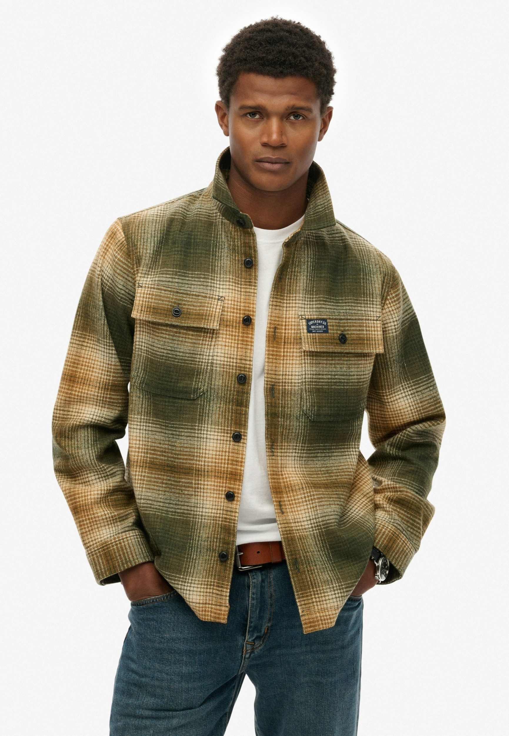 Superdry Hemdjacke Wool Miller Overshirt Western Ombre Olive Green