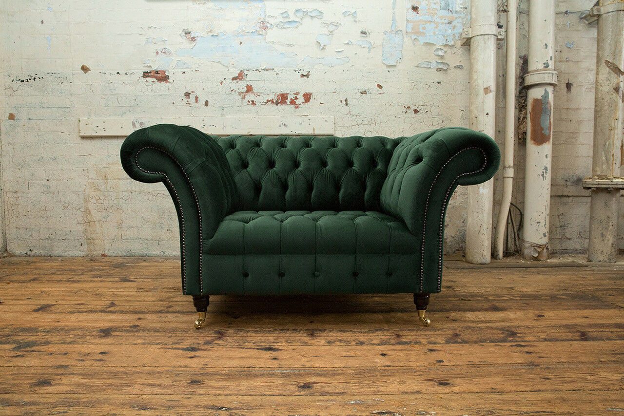 Xlmoebel Chesterfield-Sessel Grüner Samt-Sessel im eleganten Chesterfield-Design (1-St., Sofa 1,5 Sitzer), Hergestellt in Europa