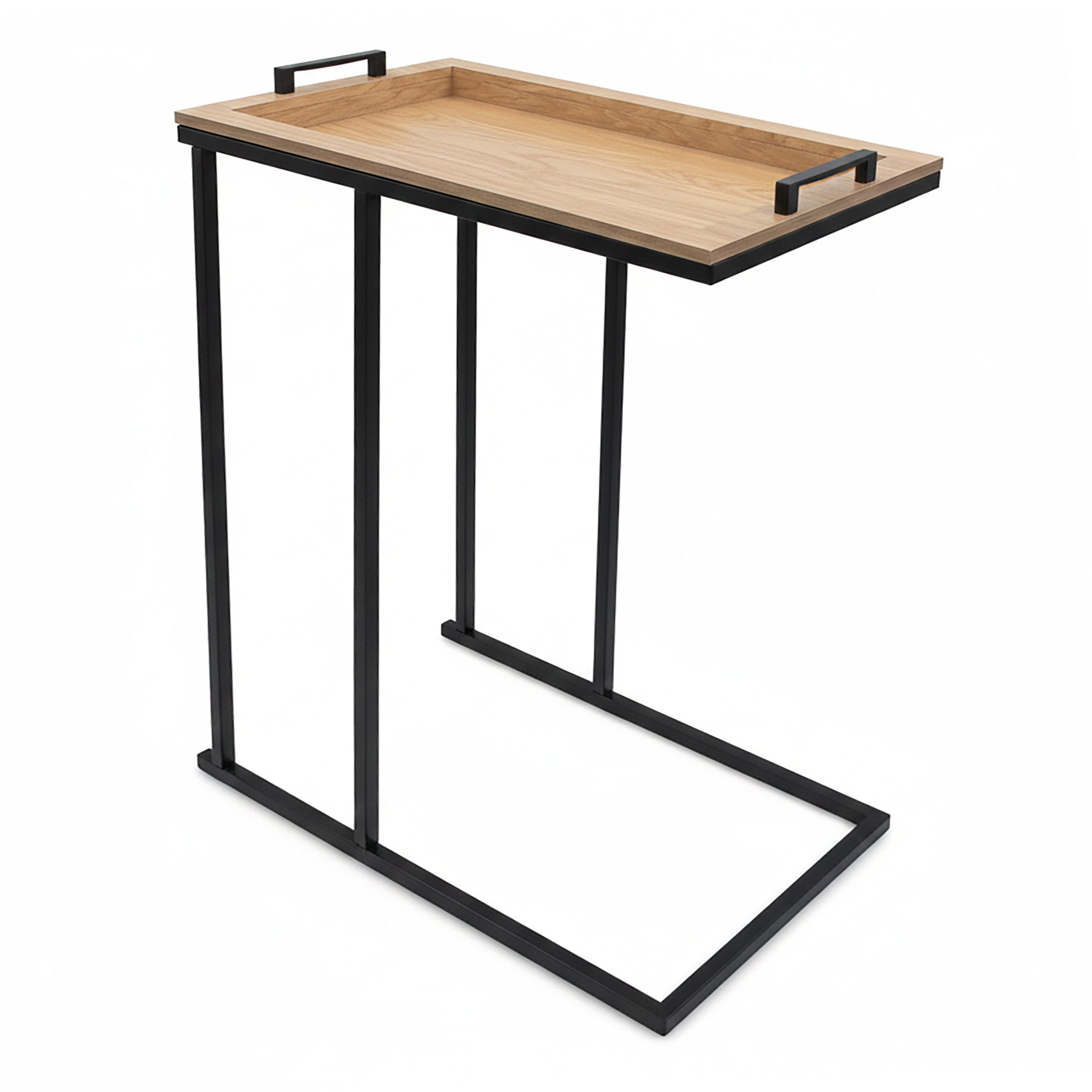 Spetebo Beistelltisch Sofa Beistelltisch in C-Form schwarz mit Tablett Tischplatte (Anzahl, 1-St., Stück), Platzsparend