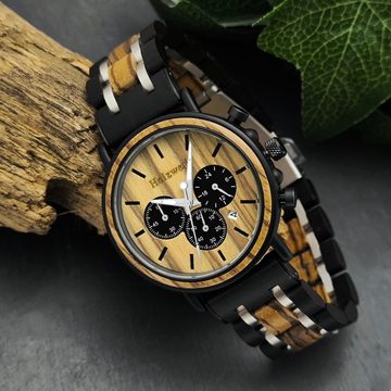 Holzwerk Chronograph BOCHOLT Herren Holz Armband Uhr mit Datum, schwarz, beige, silber