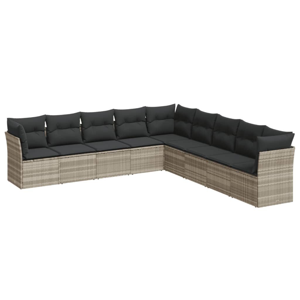 Gartenlounge-Set 9-tlg. Garten-Sofagarnitur mit Kissen Hellgrau Poly Rattan
