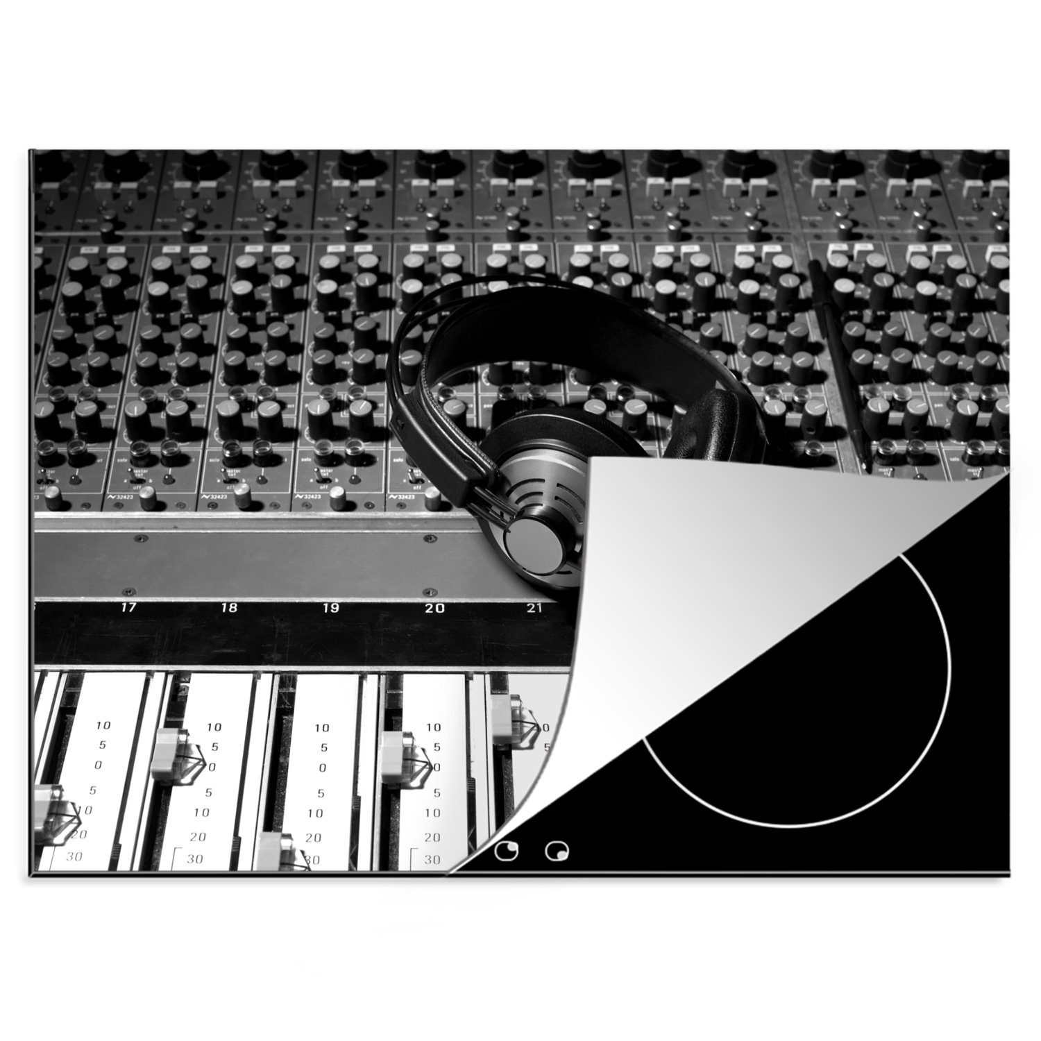 Herdblende-/Abdeckplatte mit Kopfhörer Mobile MuchoWow und Tasten tlg), schwarz Arbeitsfläche an cm, Vinyl, einem nutzbar, weiß, Mischpult 70x52 (1 - Ceranfeldabdeckung