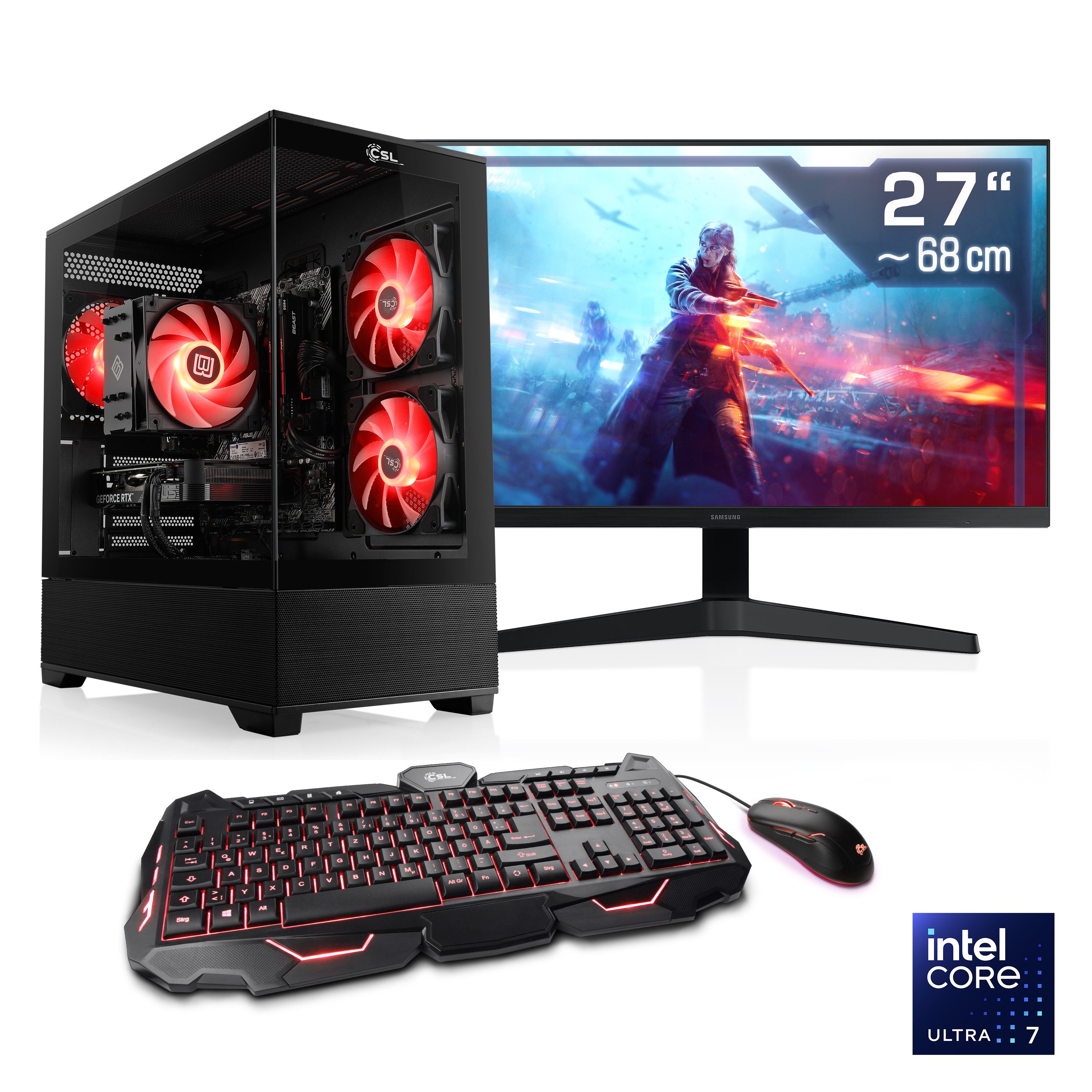 CSL AeroVision V24456 Gaming-PC-Komplettsystem (27", Intel® 265F, Radeon RX 9070 XT, 32 GB RAM, 1000 GB SSD)