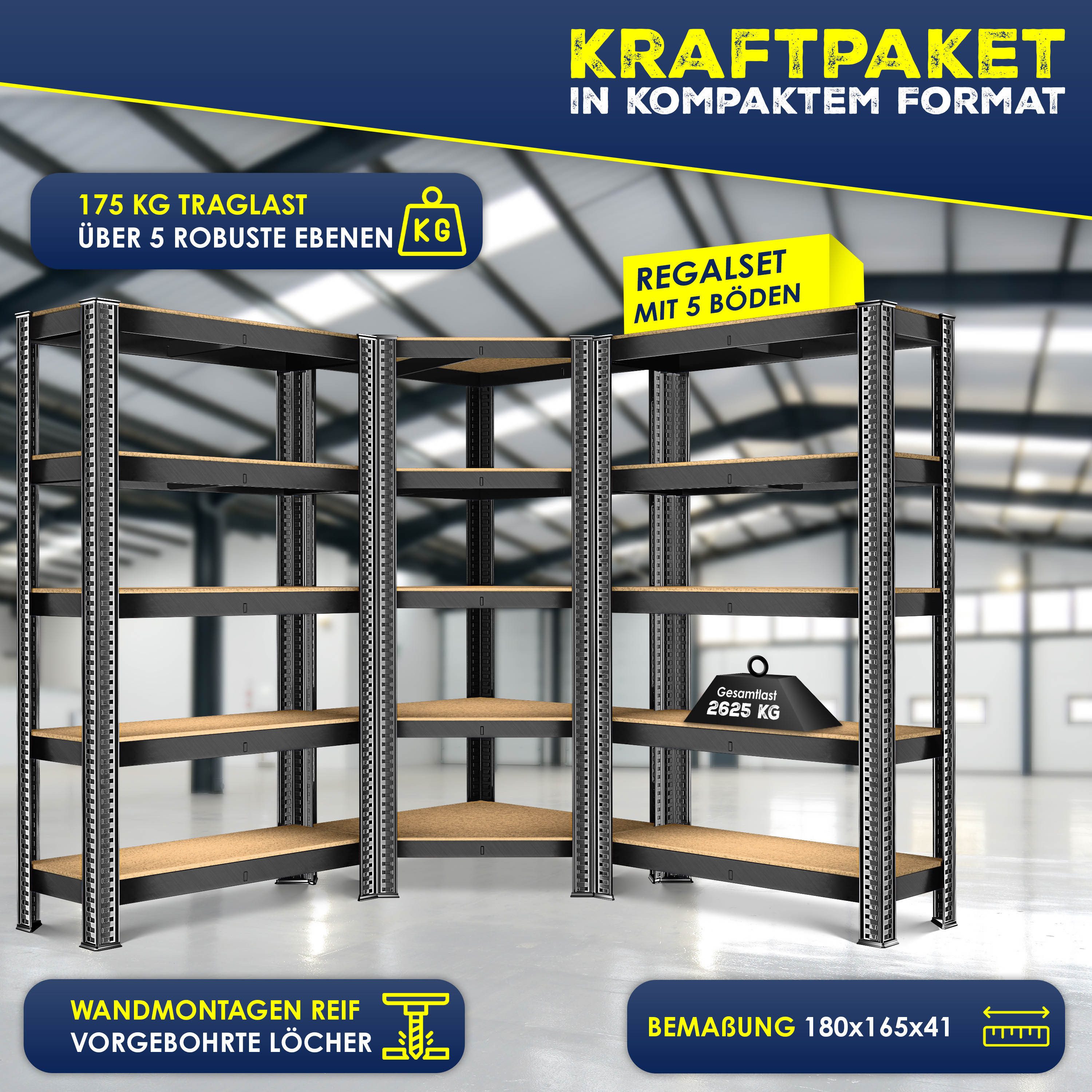 MASKO Schwerlastregal, 3er Set Metall Regalsystem Lagerregal Eckregal