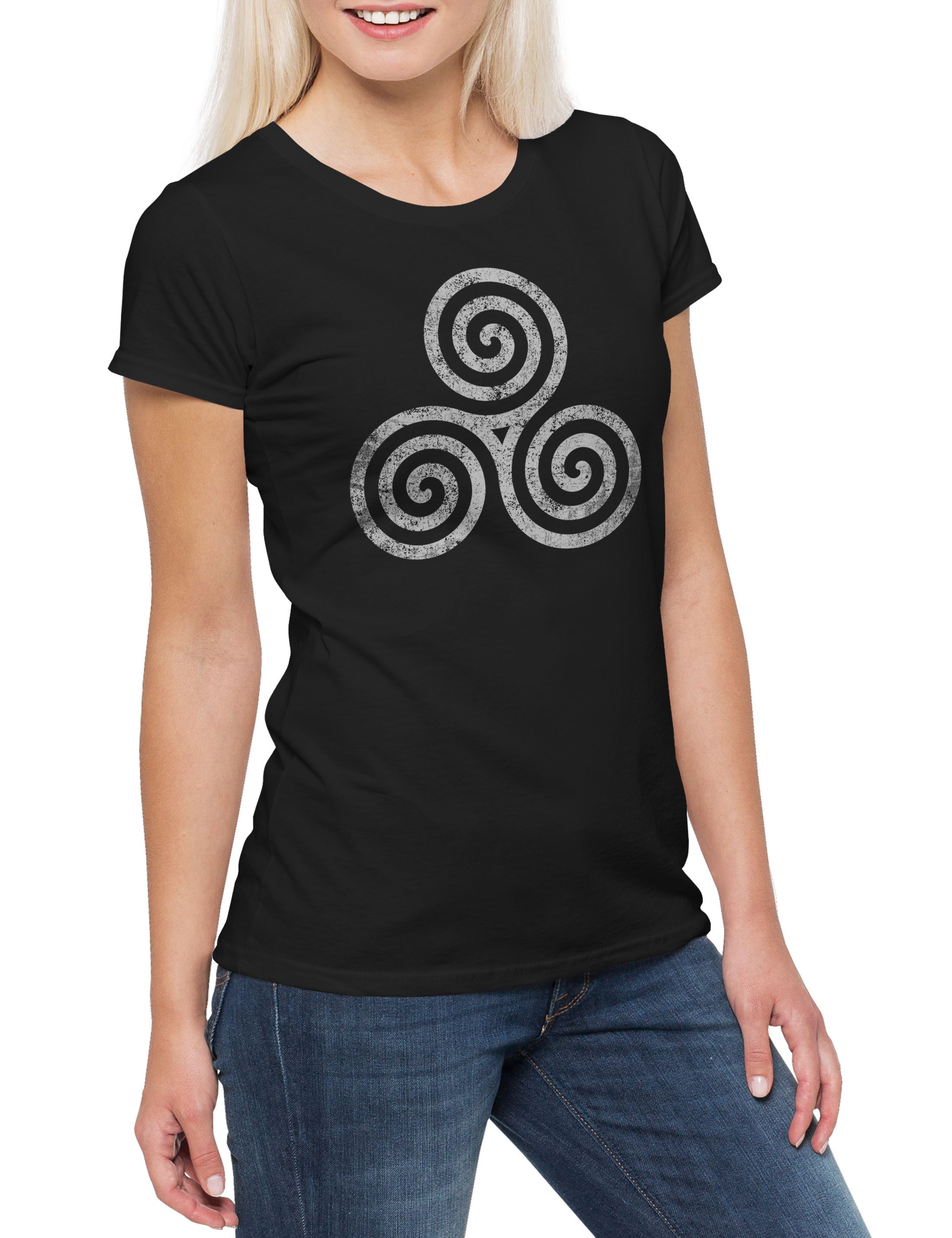 Urban Backwoods Print-Shirt Triskelion Symbol III Damen T-Shirt Nordic Celtic Kelten Knoten Larp (1-tlg) Triskel Wikinger Runen Walhalla