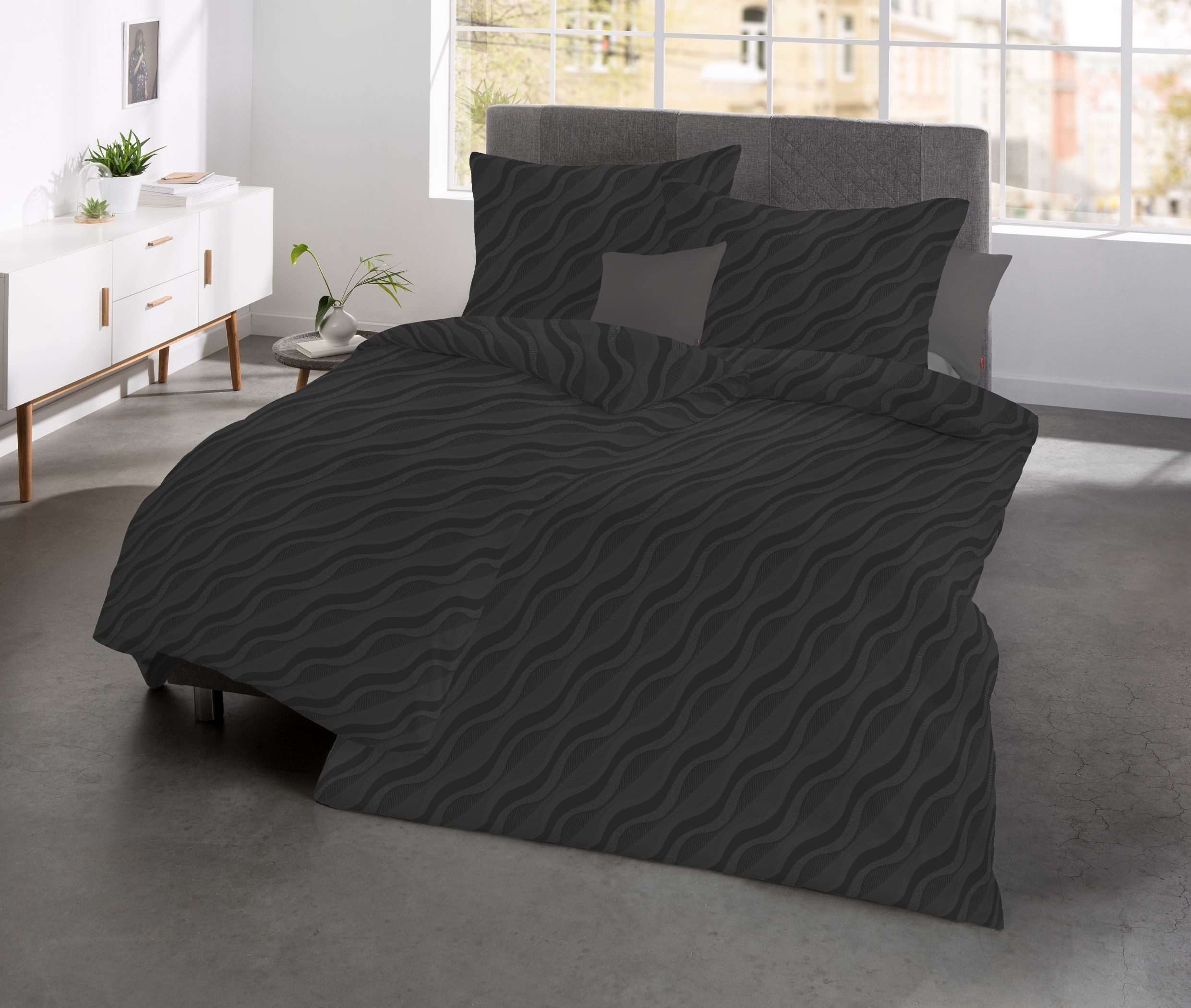 fleuresse Bettwäsche Fleuresse Mako Damast Bettwäsche uni 135x200 Wellen espresso 454607-90, Mako Damast, 2 teilig, Jacquard-Gewebe aus feinsten Garnen