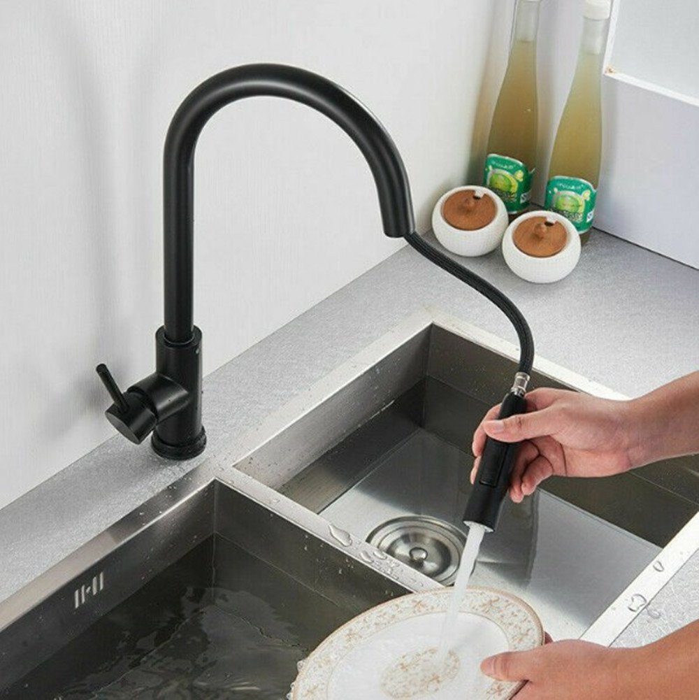 Küchenarmatur Spültischarmatur black XDeer 2 mit Strahlarten,Küchenarmatur Berührungsempfindlichkeit Küche Wasserhahn Ausziehbar, mit Brause 360°,Mischbatterie