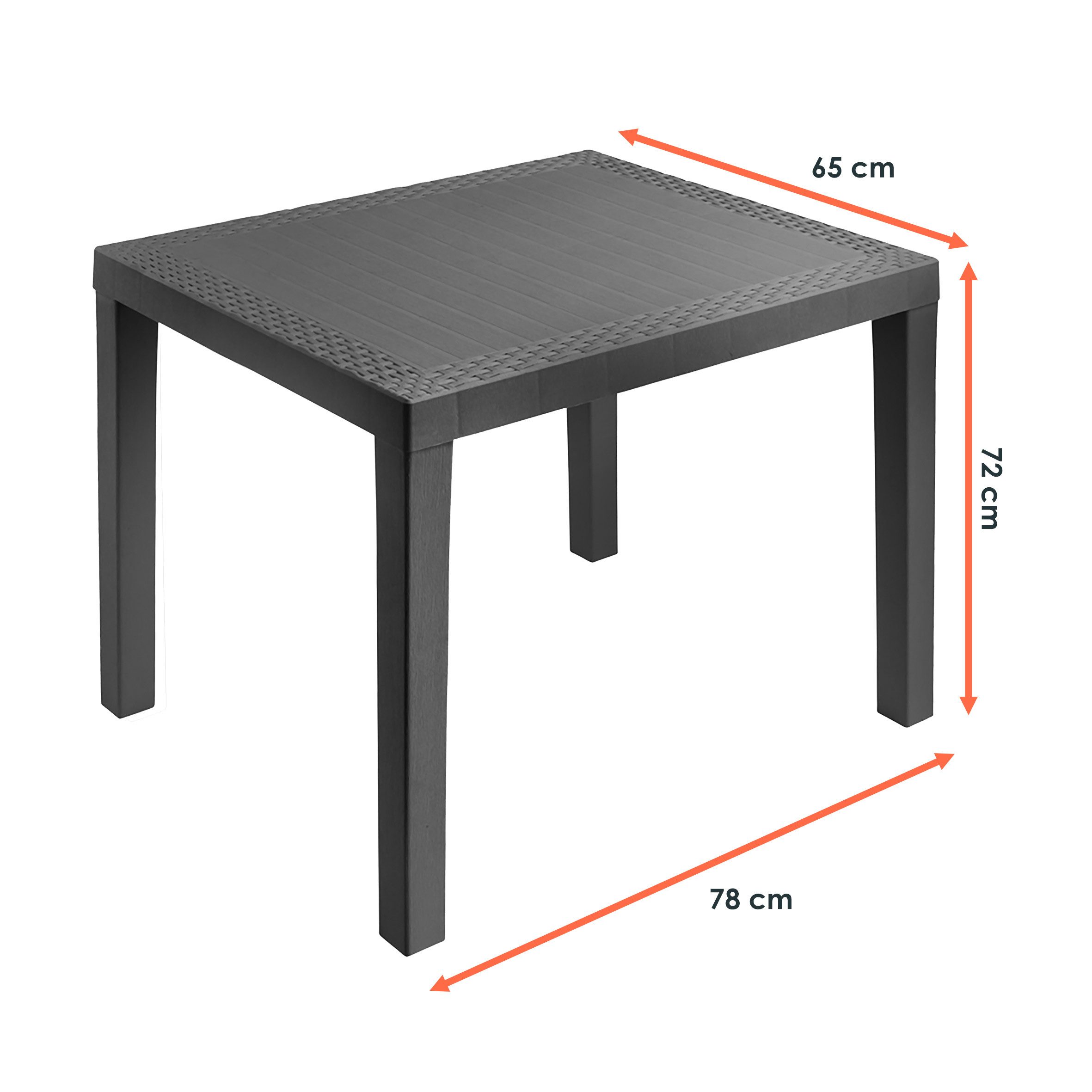Spetebo Gartentisch Outdoor Tisch rechteckig Kunststoff anthrazit - 78 x 72 cm (Anzahl, 1-St., Stück), Belastbarkeit von ca. 65 kg