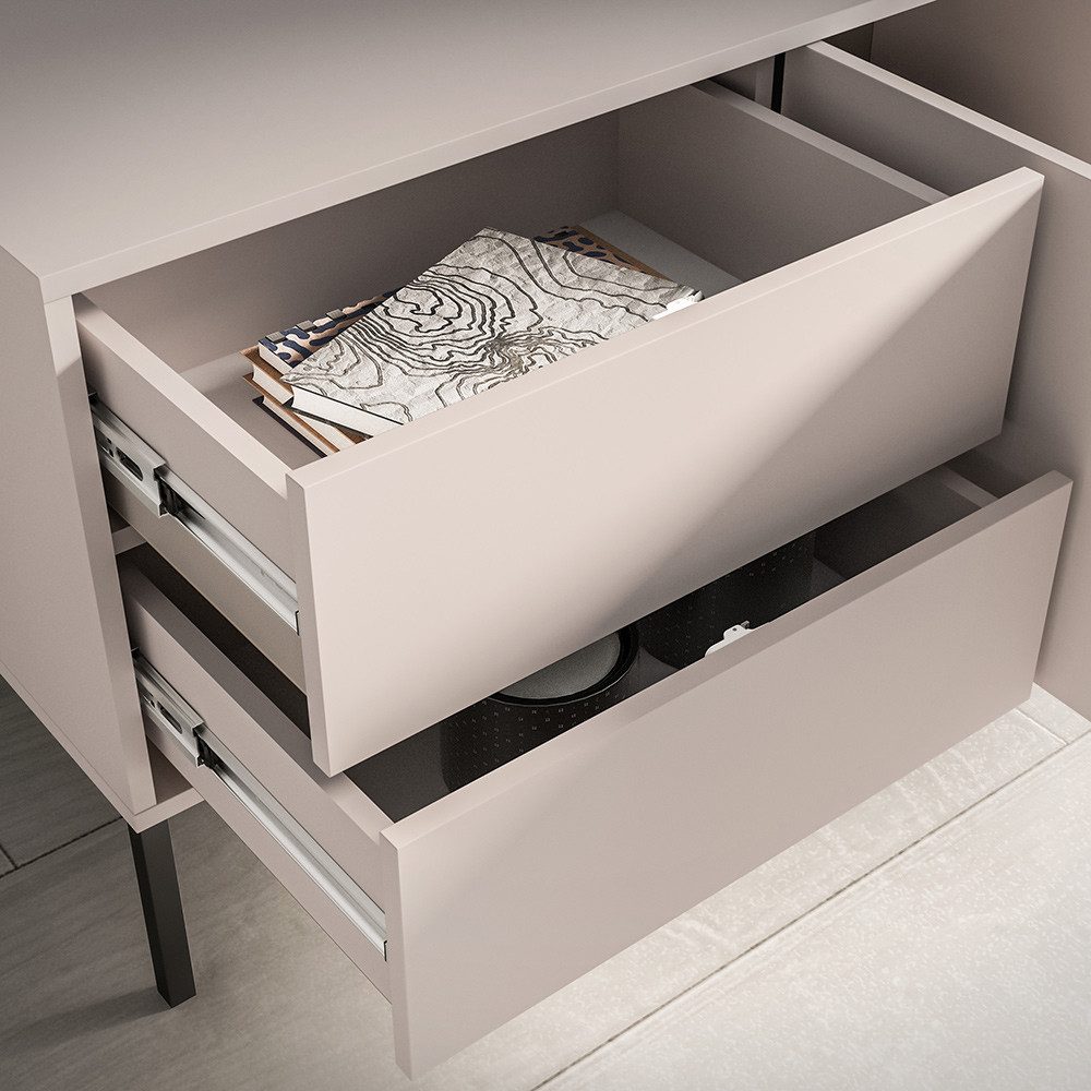 Lomadox Wohnzimmer-Set BANSIN-131, (Mega-Spar-Set, 2-St., Lowboard), in Kaschmir, LED-Beleuchtung, griffloses Design, Glasfront