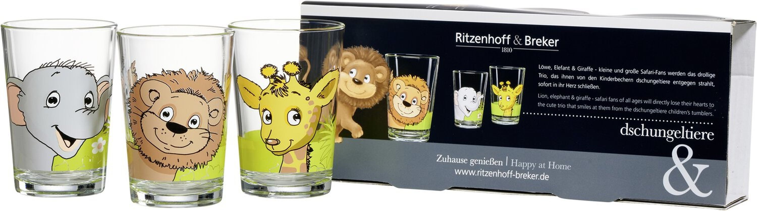 Ritzenhoff & Breker Glas Kindergläser Set Afrikatiere 3 teilig Bunt, Glas