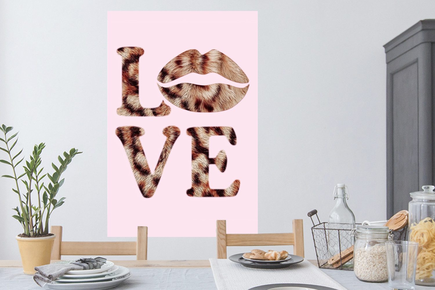 MuchoWow Wandsticker Text - Liebe - Panthermantel - Hellrosa (1 St), Wanddeko, Aufkleber, Wandtattoo, 80x120 cm
