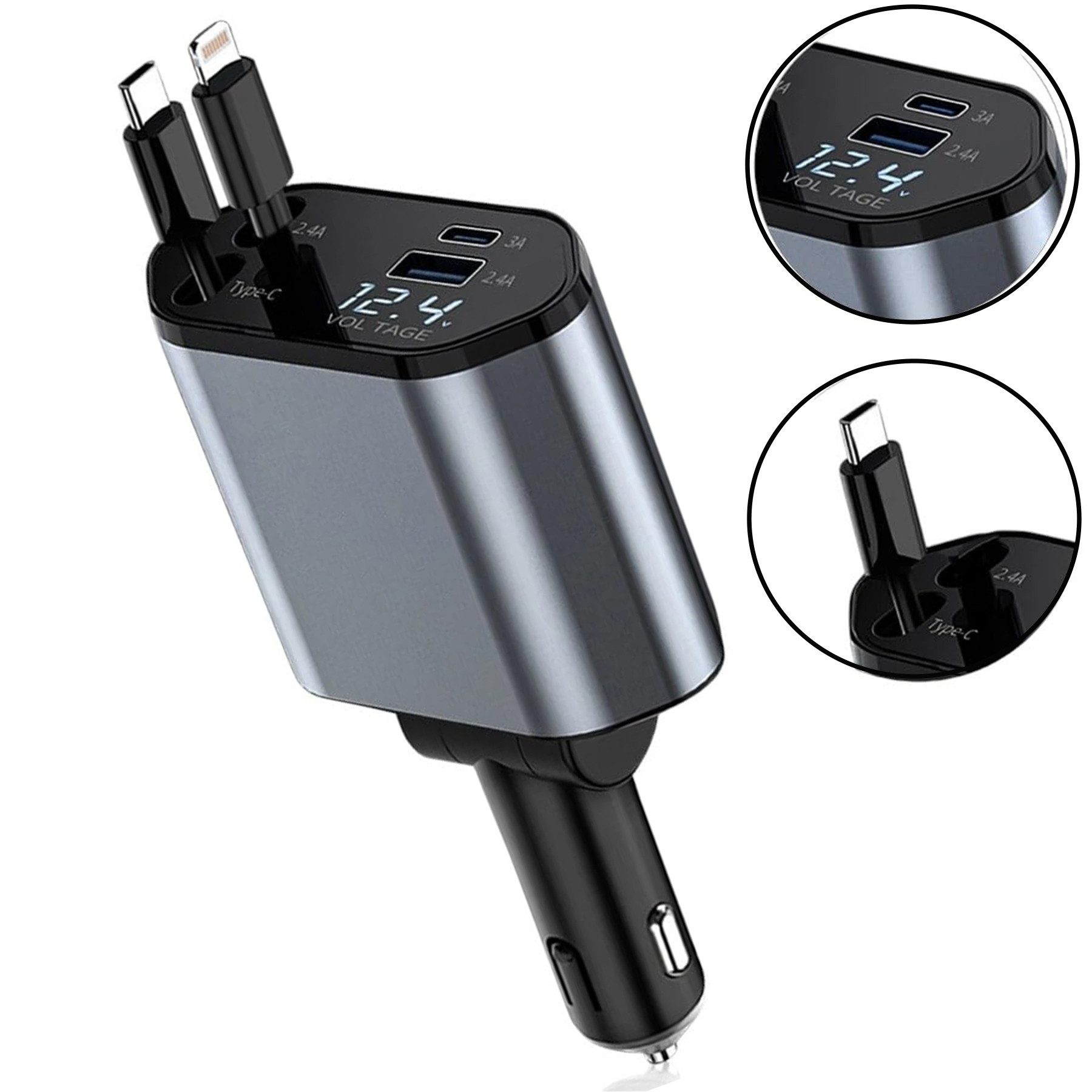 Zigarettenanzünder-Verteiler USB KFZ Zigarettenanzünder USB C 120W Auto Ladegerät Adapter 4 in 1