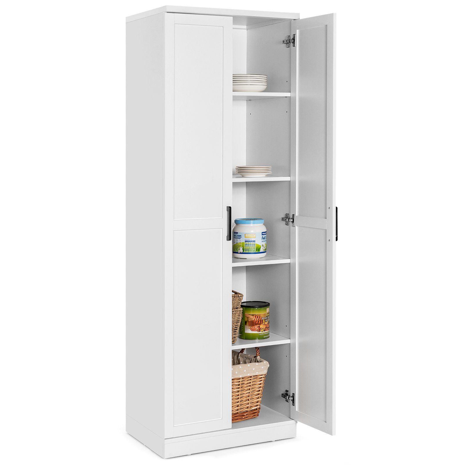 COSTWAY Küchenbuffet Küchenschrank hoch, mit Türen & Regalen, 59x43,5x178cm weiß