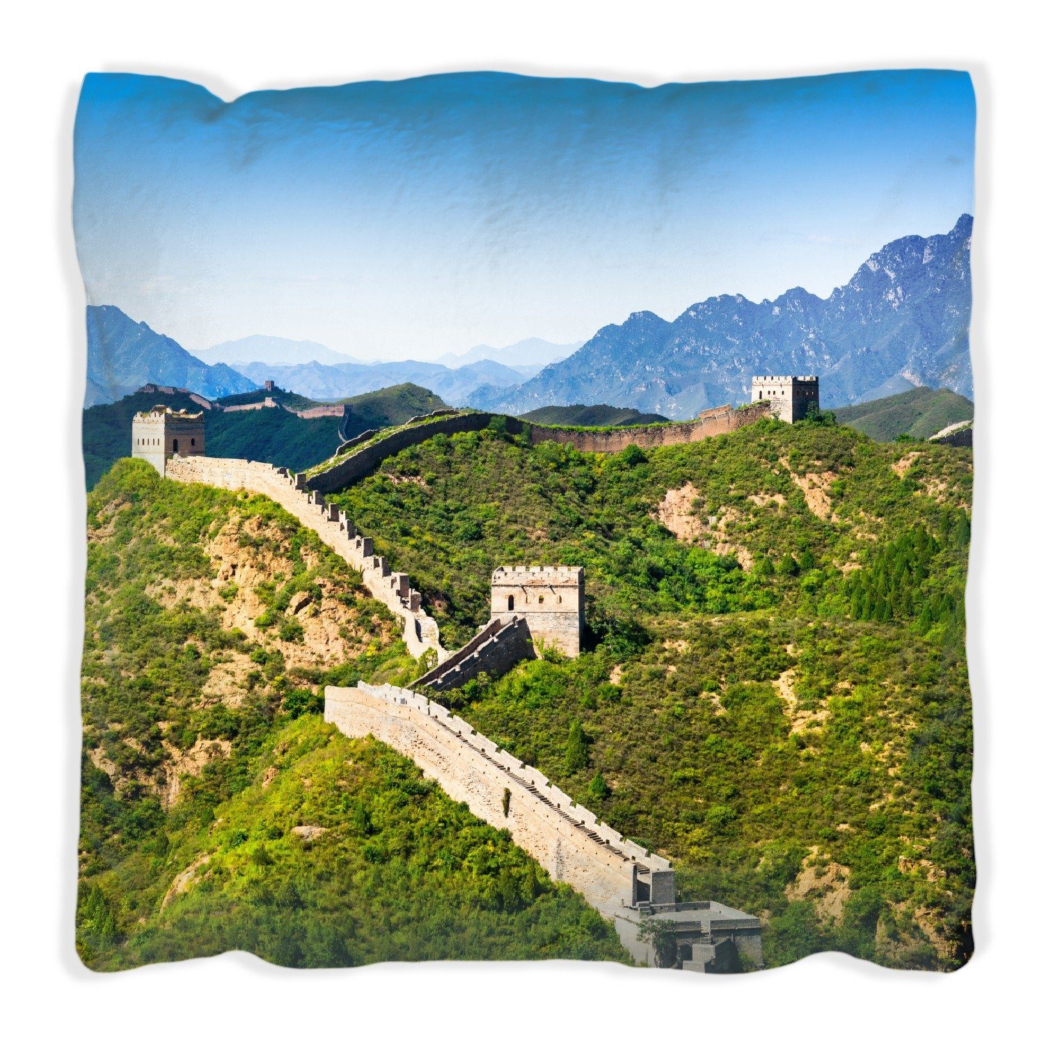 Wallario Dekokissen Die Chinesische Mauer - Wahrzeichen in China im Sommer, handgenäht