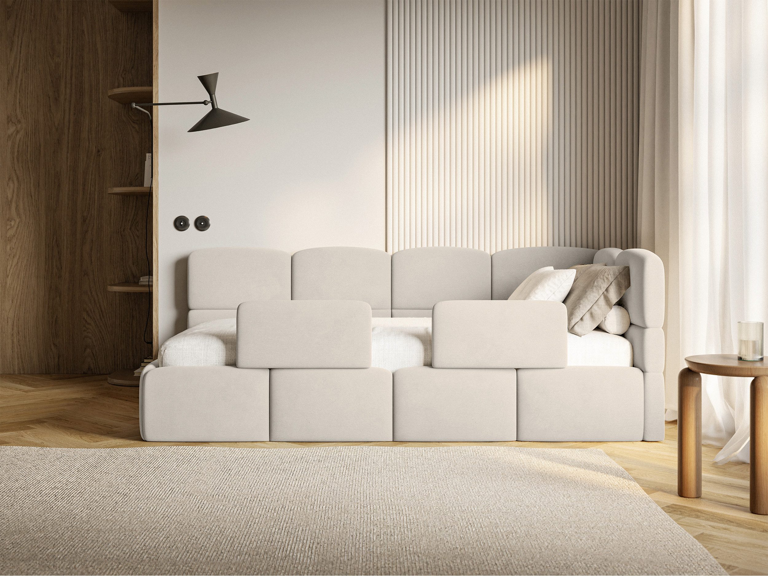 Selsey Kinderbett CLOUDY, Bettkasten, 2x Rausfallschutz, Samt wasserabweisend, 90 x 200 cm
