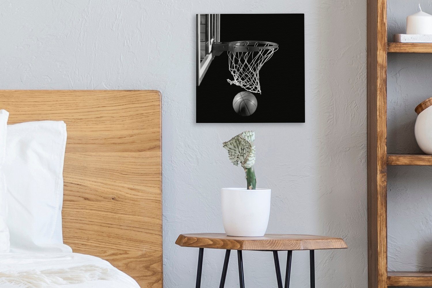 am - Leinwandbild Wohnzimmer auf OneMillionCanvasses® Basketball einem (1 Schwarz für Hintergrund St), schwarzen Leinwand Schlafzimmer und, Ein Bilder Korb