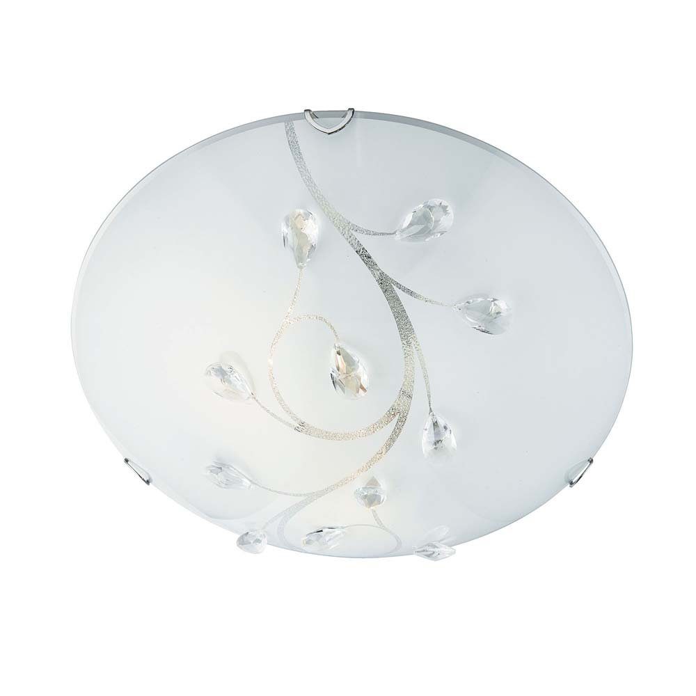 etc-shop Deckenstrahler, Decken Lampe Chrom Leuchte Milchglas Kristall Blatt Dekor Weiß