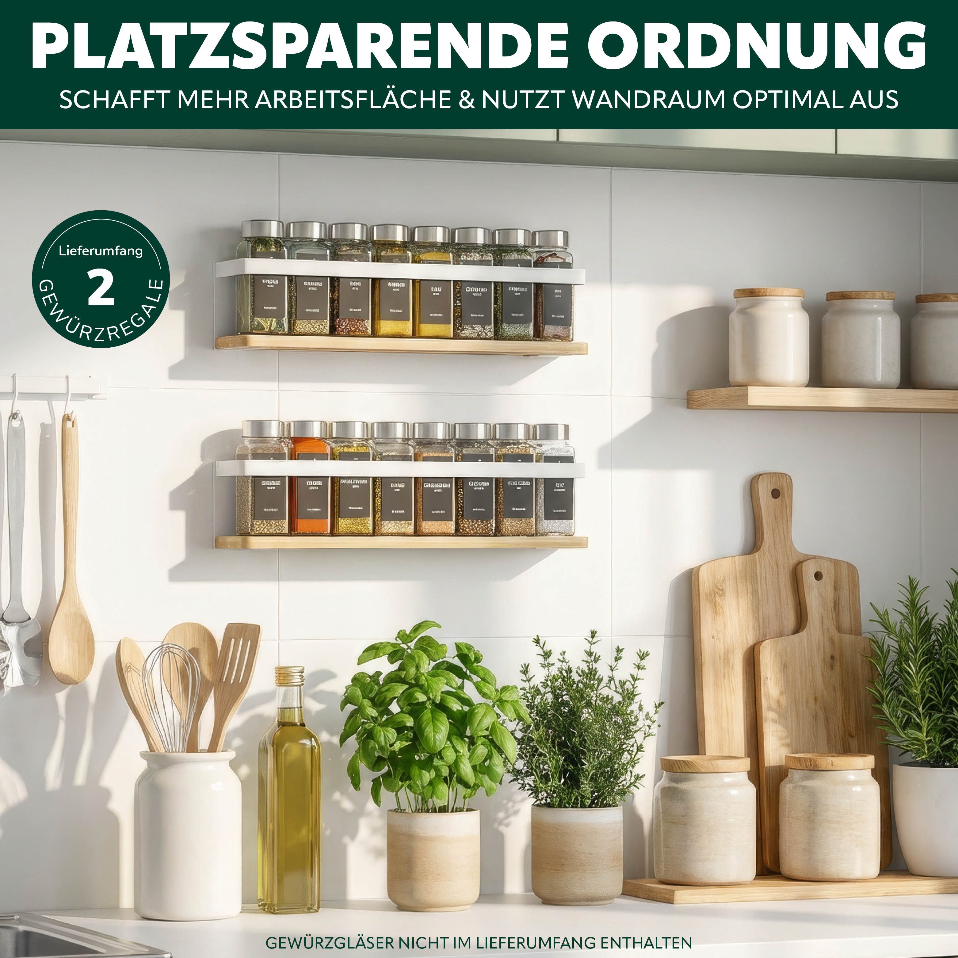 eluno Gewürzregal Gewürzregale 2er Set mit Bambusboden, 2-tlg. – Bild 2 von 5