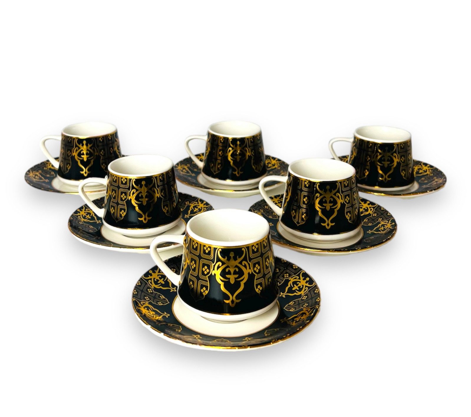 Bavary Kaffeeservice 12-teiliges Luxus Espressotassenset mit Goldrand für 6 Personen, 6 Personen, 12-teiliges Luxus Espressotassenset mit Goldrand für 6 Personen