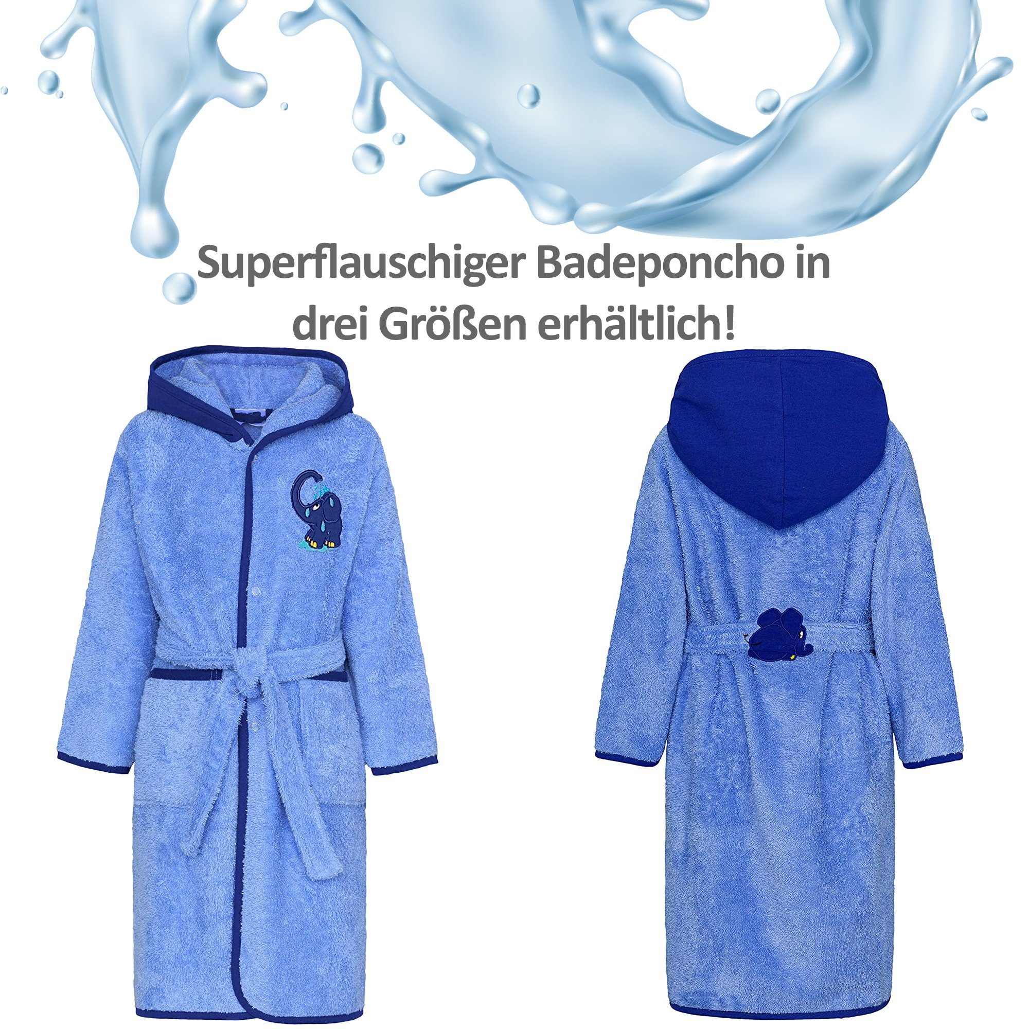 Gürtel, Baumwolle, Baumwolle, in Elefanten, dem Kapuze, mit Smithy Knöpfe, made blauen Europe Kinderbademantel