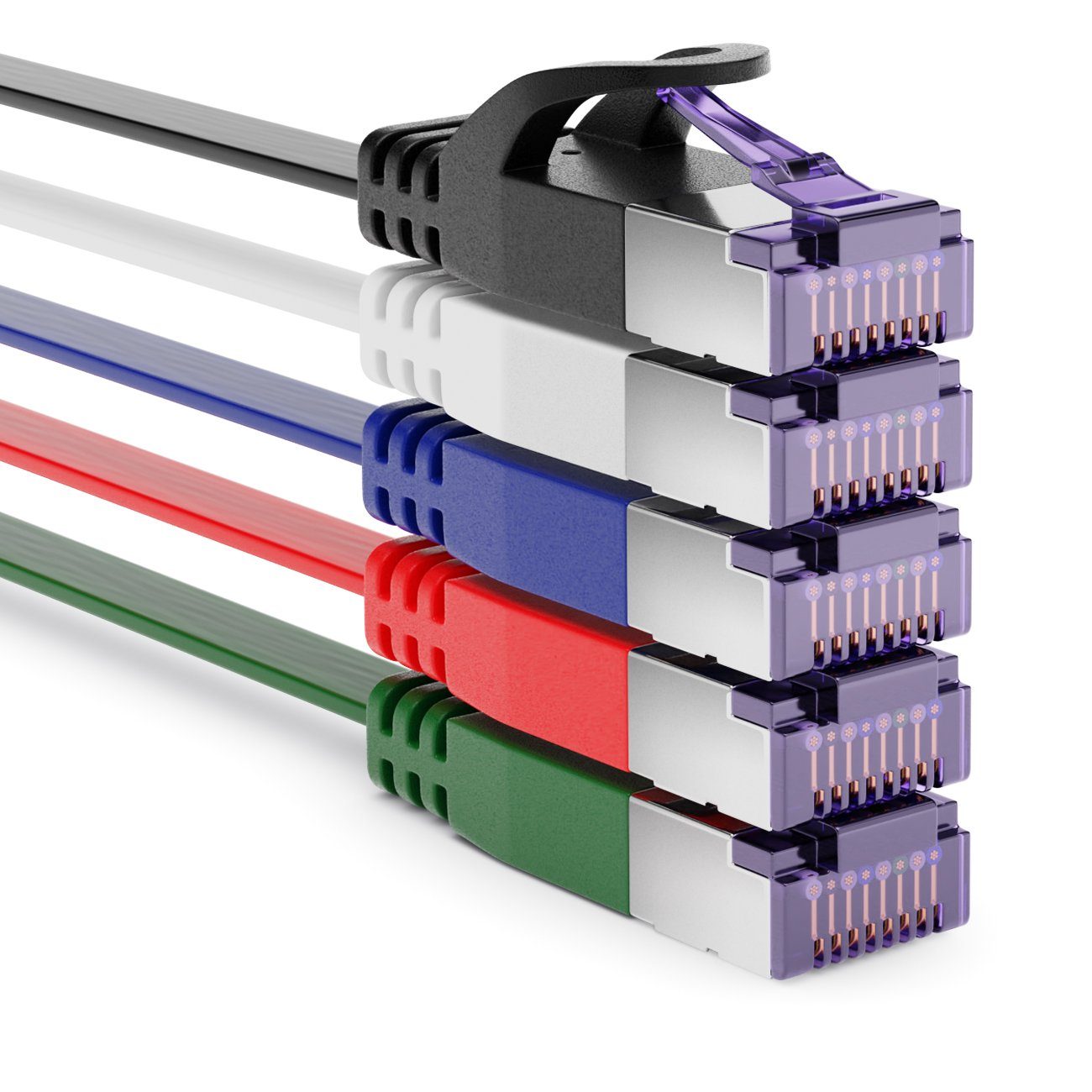 deleyCON deleyCON 5x 1m RJ45 Patchkabel Flachkabel mit CAT7 Rohkabel U/FTP Bunt LAN-Kabel