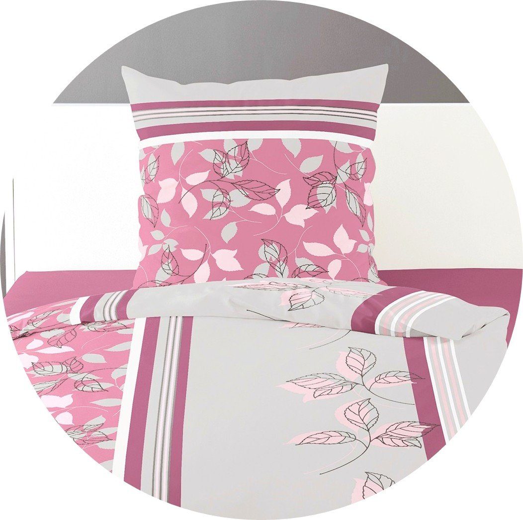 BIERBAUM Bettwäsche 135x200cm Blätter Rosa Silber, günstig online kaufen