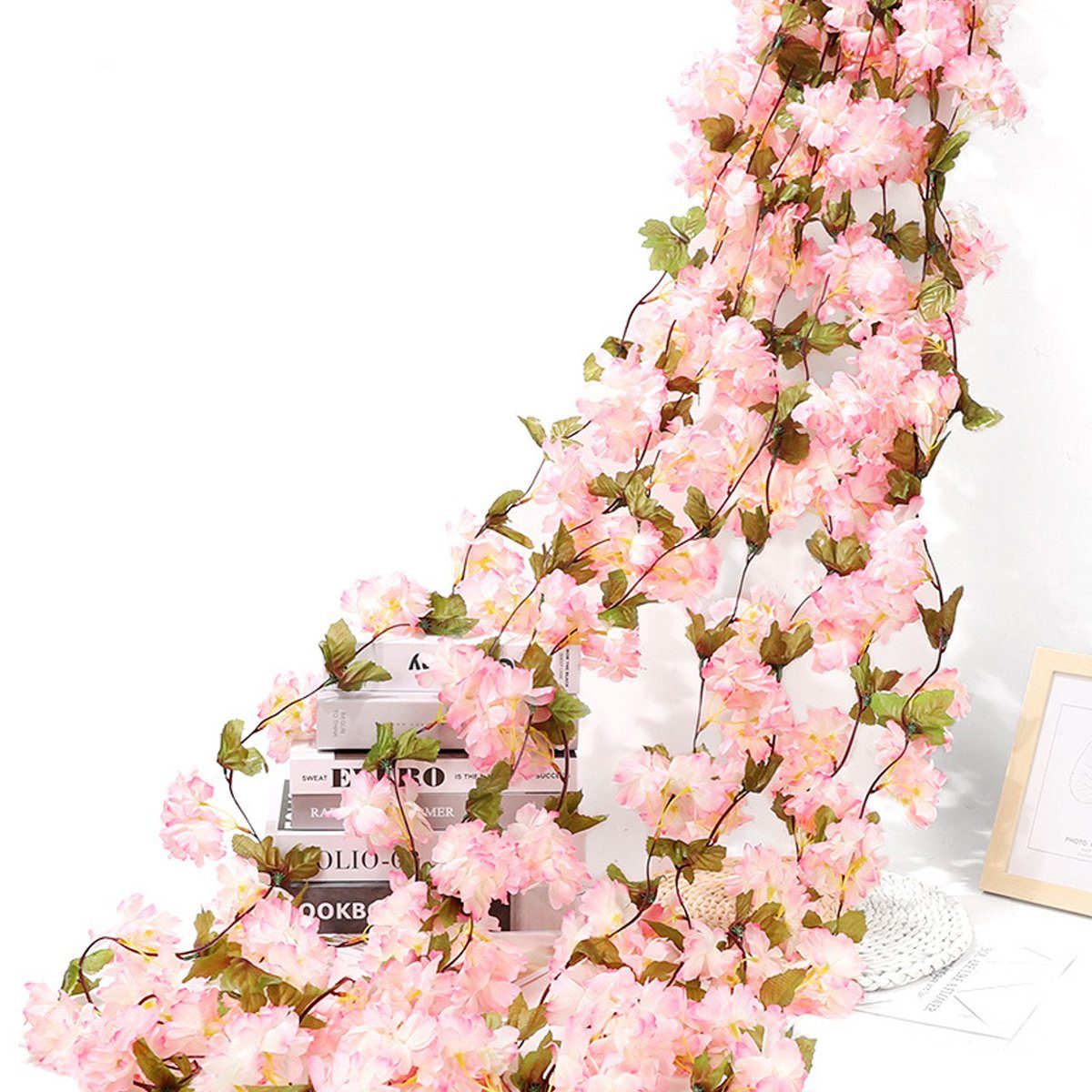 Einemgeld Hängedekoration 8er Pack Blumengirlande Kirschblüten Hangend Seidenblumen Vine Dekor