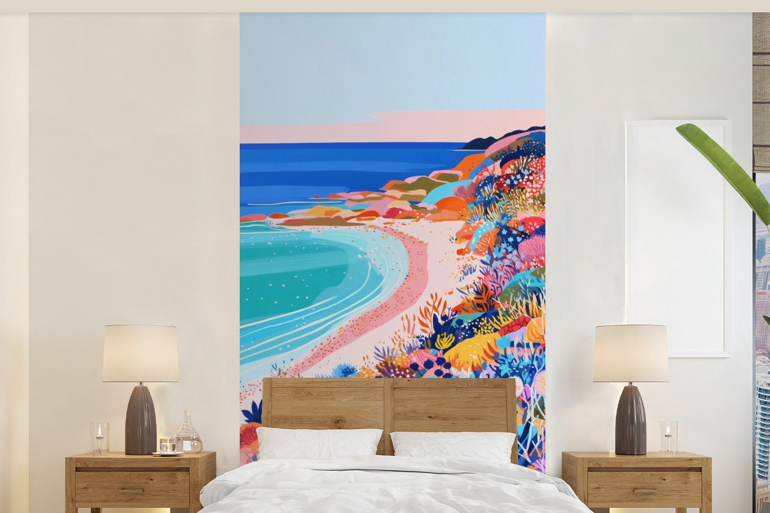 MuchoWow Fototapete Blumenwiese - Meer - Sommer, Matt, bedruckt, Vliestapete für Wohnzimmer Schlafzimmer Küche, Fototapete, 120x240 cm