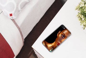 MuchoWow Handyhülle Make-up - Gold - Frau - Luxus - Glitzer - Kunst, Handyhülle Apple iPhone 7, Smartphone-Bumper, Print, Handy Schutzhülle