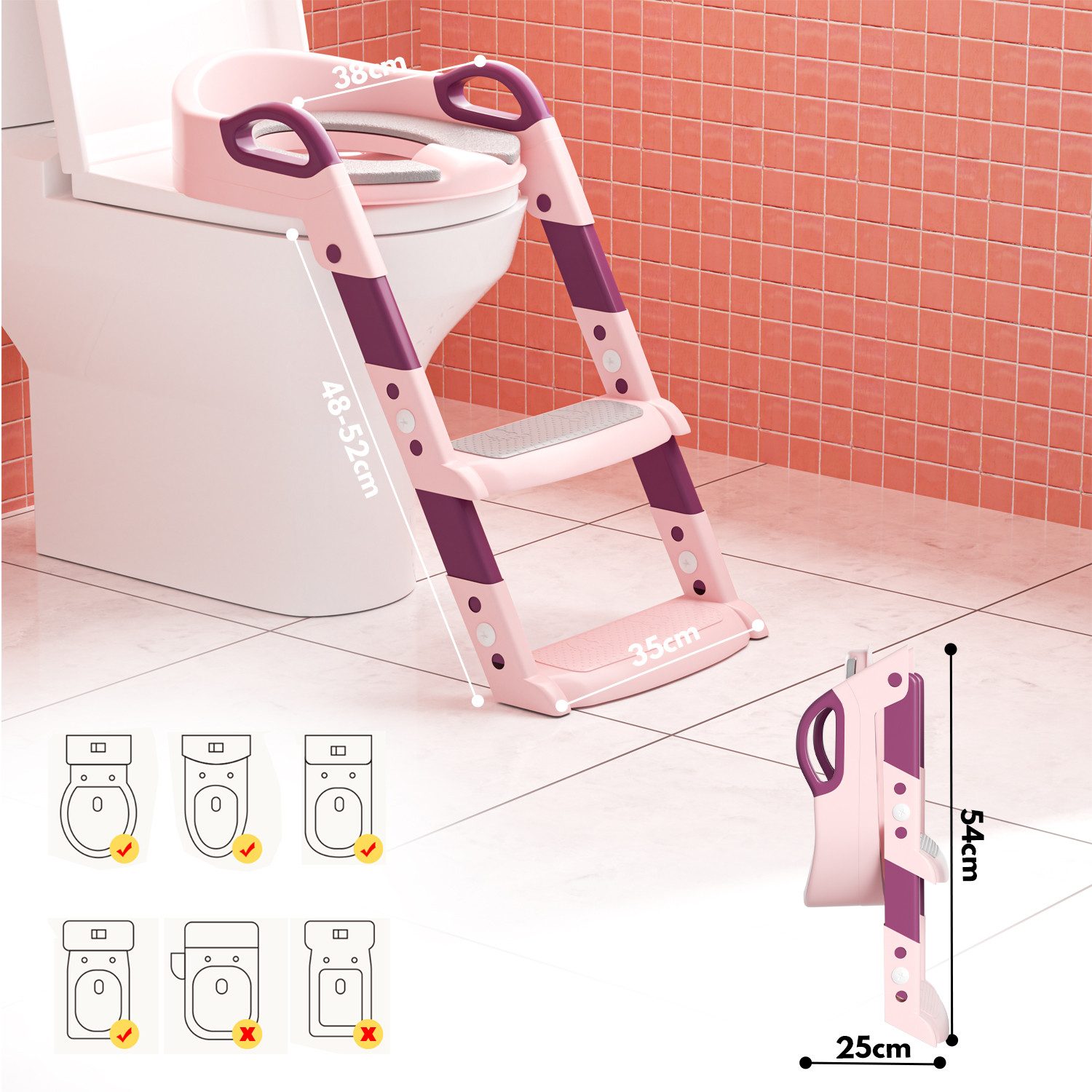 Clanmacy Toilettentrainer Töpfchentrainer WC Sitz Baby Treppe Töpfchen Toilettensitz Kinder, Faltbar