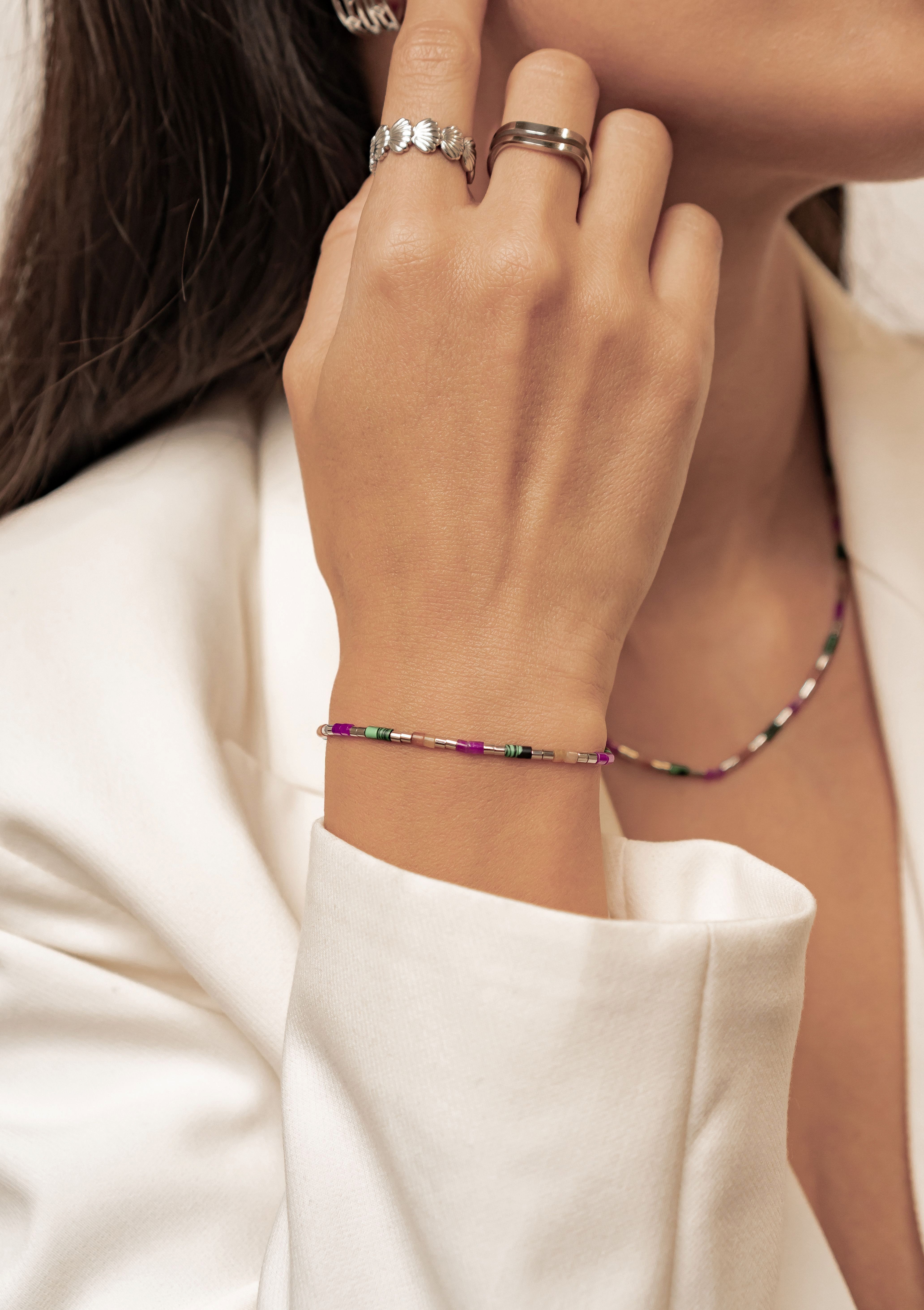 Hey Happiness Perlenarmband Bonbon, Farbige Glasperlen, Sommer Edelstahl Armband mit bunten Tube-Perlen, wasserfest