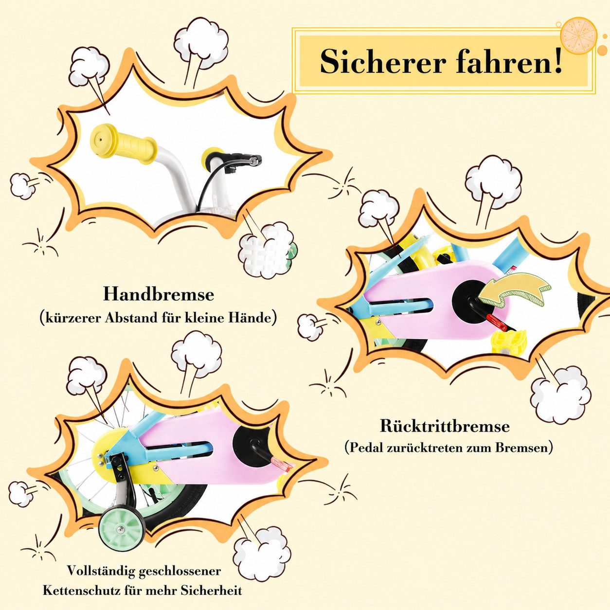 RULLY Kinderfahrrad Kinderfahrrad für Mädchen 12/14/16 Zoll, 2–7 Jahre, 1 Gang, Mit Korb, Puppensitz, Stützrädern, Schutzblech & Klingel