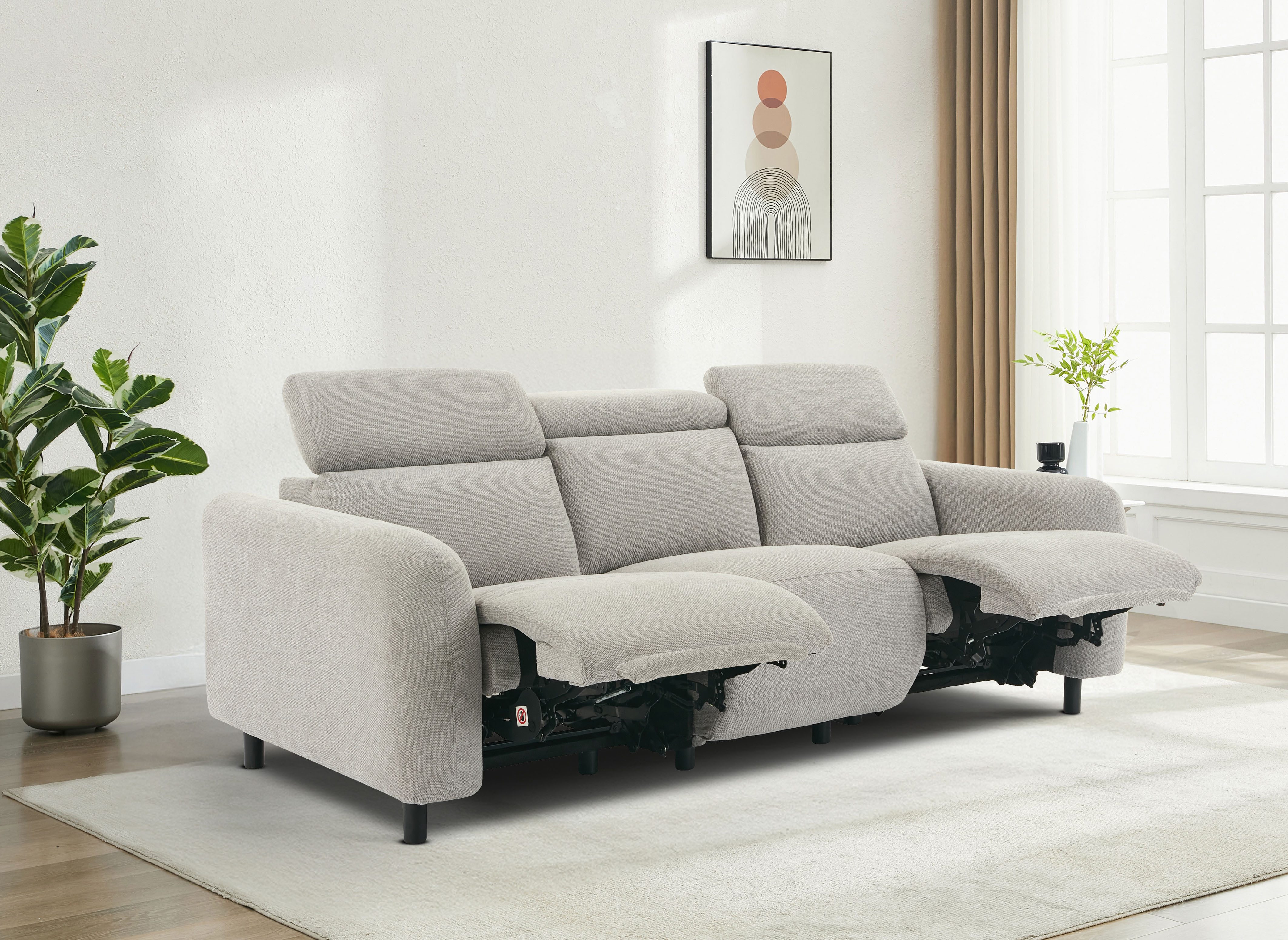 OTTO home 3-Sitzer SKAANE Struktur-Sofa, 229 cm, manuelle-u. elektrische Relaxfunktion, Relax-Funktion in 2 Sitzen, Kopfteilverstellung, Federkernpolsterung