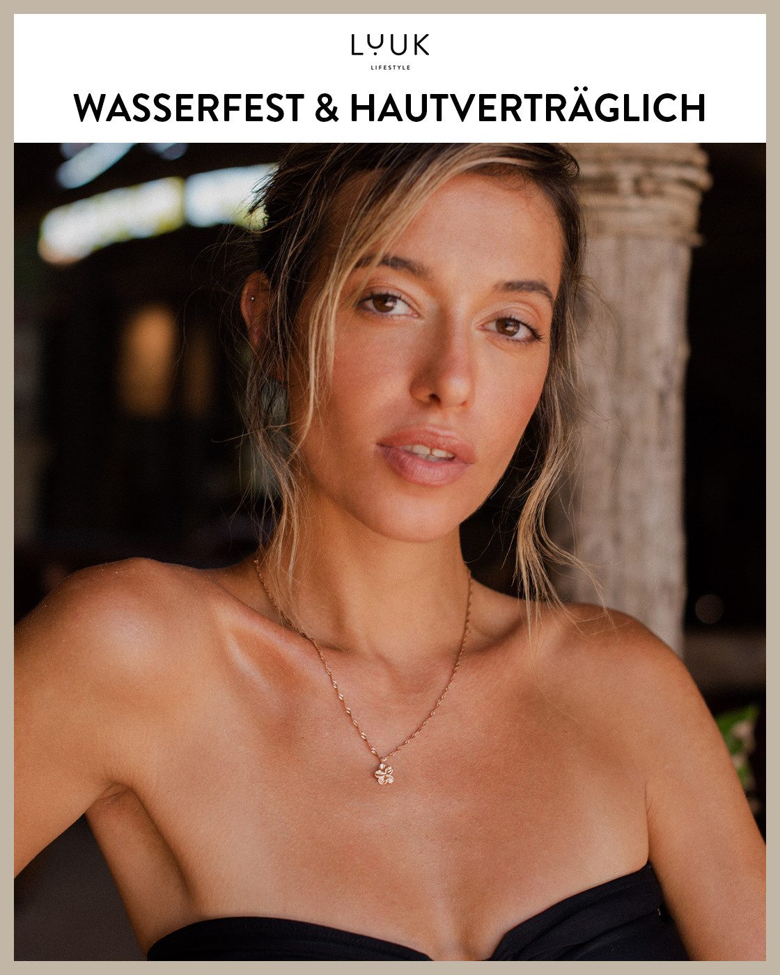 LUUK LIFESTYLE Kette mit Anhänger Blumen, mit HAPPINESS Spruchkarte, feminin & stilvolles Design