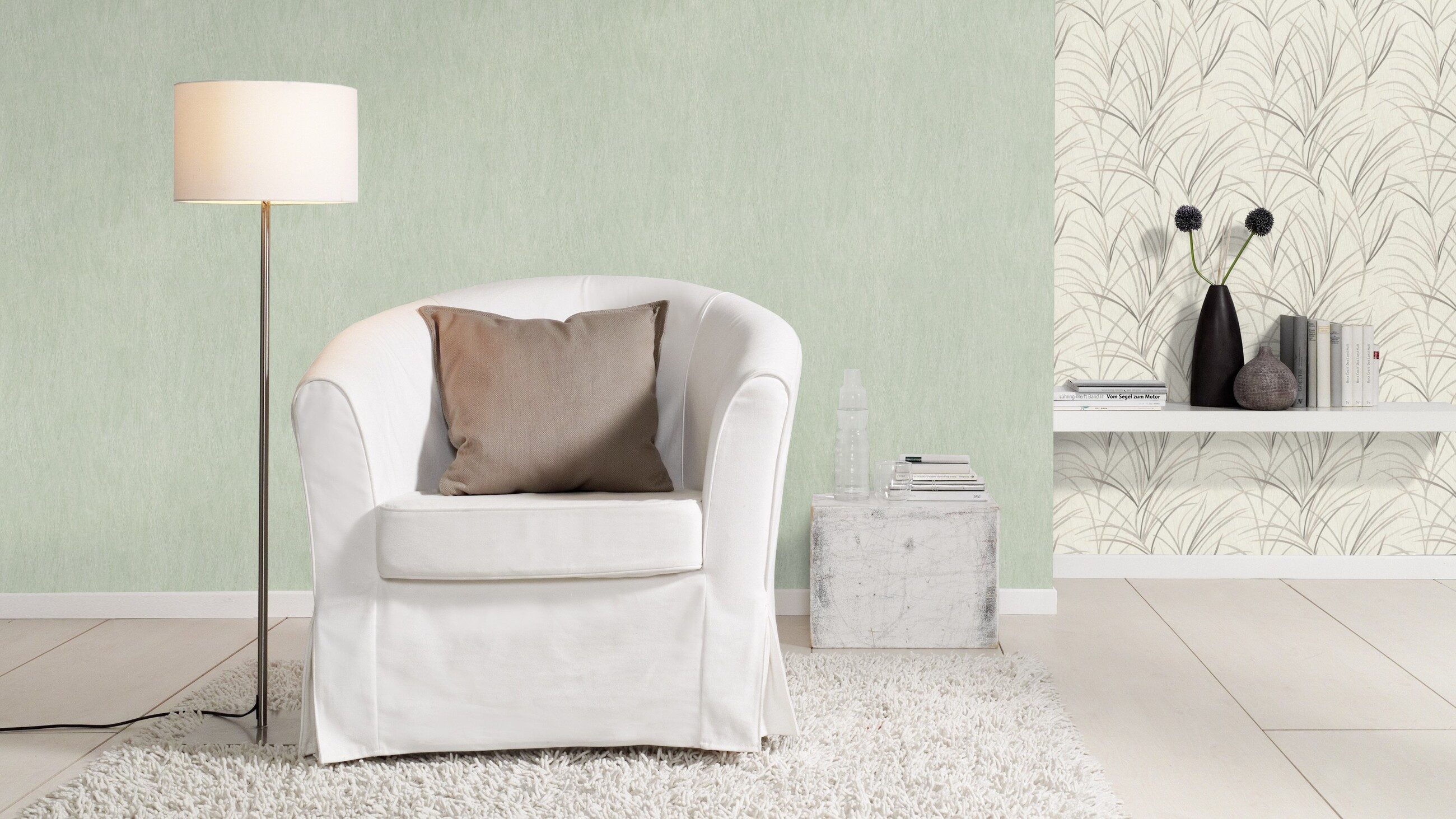 Rasch Vliestapete Botanisches Muster - Vinyltapete Weiß Creme Grau Braun Rot, Floral, (1 Rolle, 1 St., 10,05 m x 0,53 m), gute Lichtbeständigkeit, feucht abwischbar, restlos abziehbar