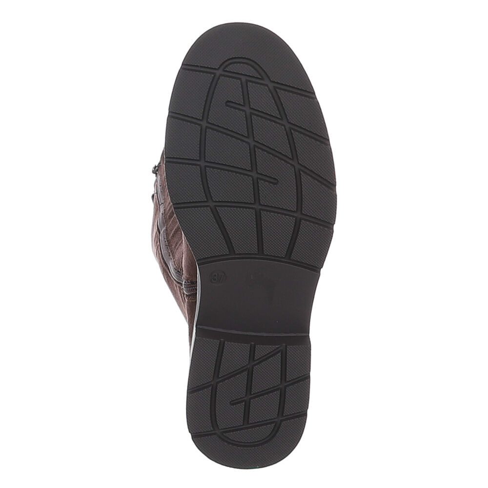 Ital-Design Damen Langschaftstiefel mit Reißverschluss und Profilsohle Stiefel (92299625) Blockabsatz Flache Stiefel in Braun – Bild 3 von 5