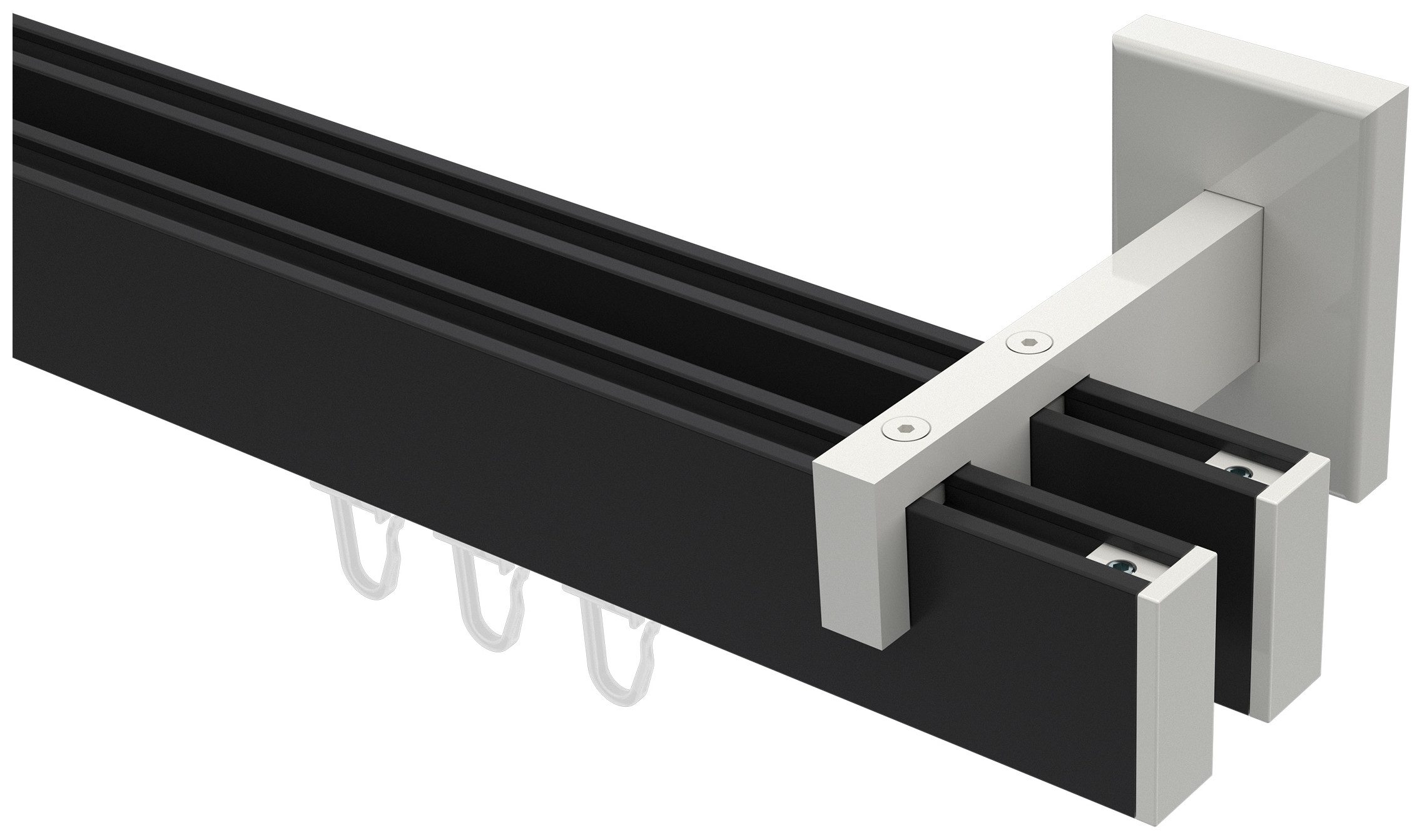 INTERDECO Innenlaufschiene Smartline Paxo, 2-läufig, Fixmaß, kürzbar, Wandmontage, Aluminium, Schwarz / Weiß / Bicolor, 14x35