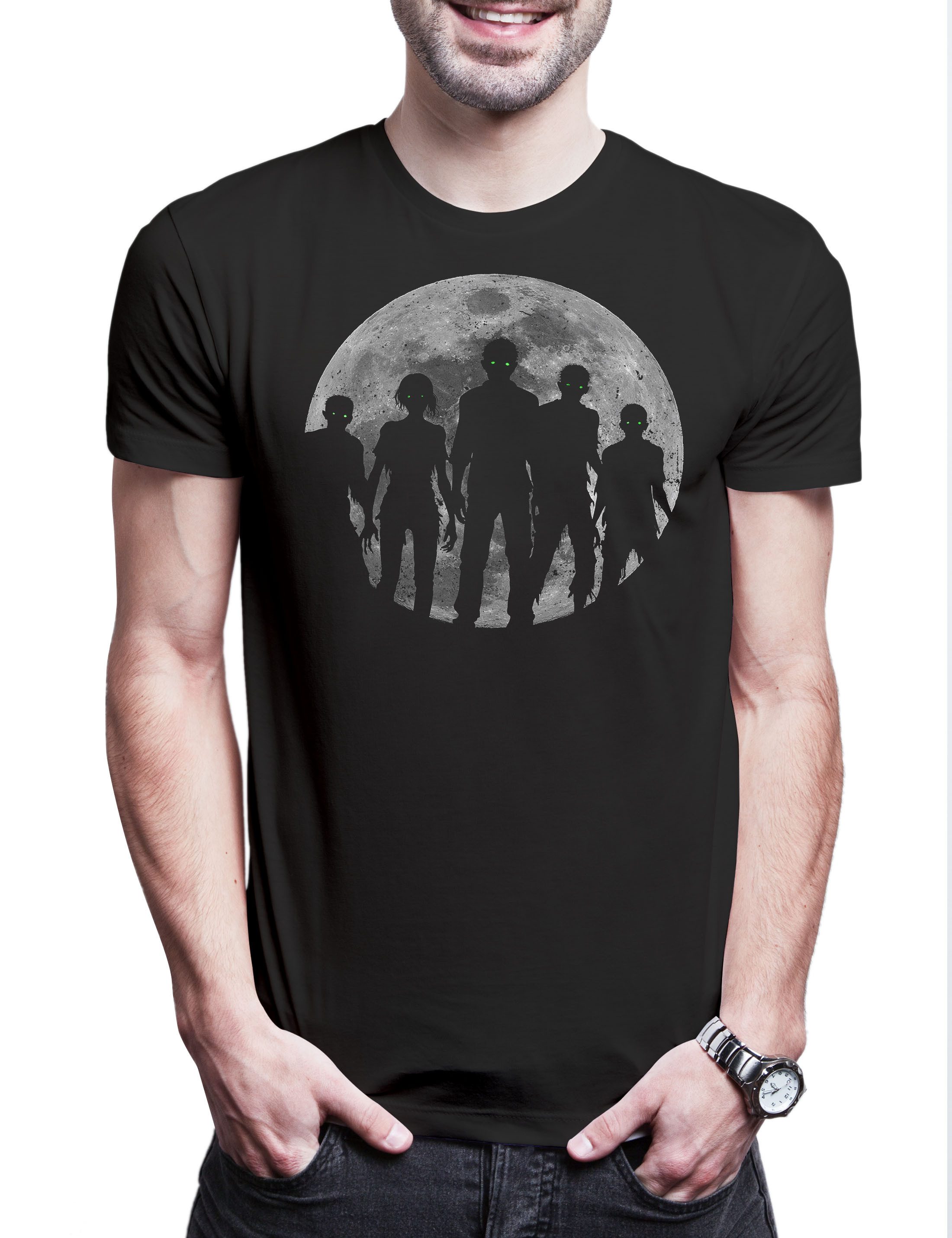 Urban Backwoods Print-Shirt Zombie Moon Herren T-Shirt The Mond Zombies Walking Horror Dead Living (1-tlg) Night Return Walkers Rick