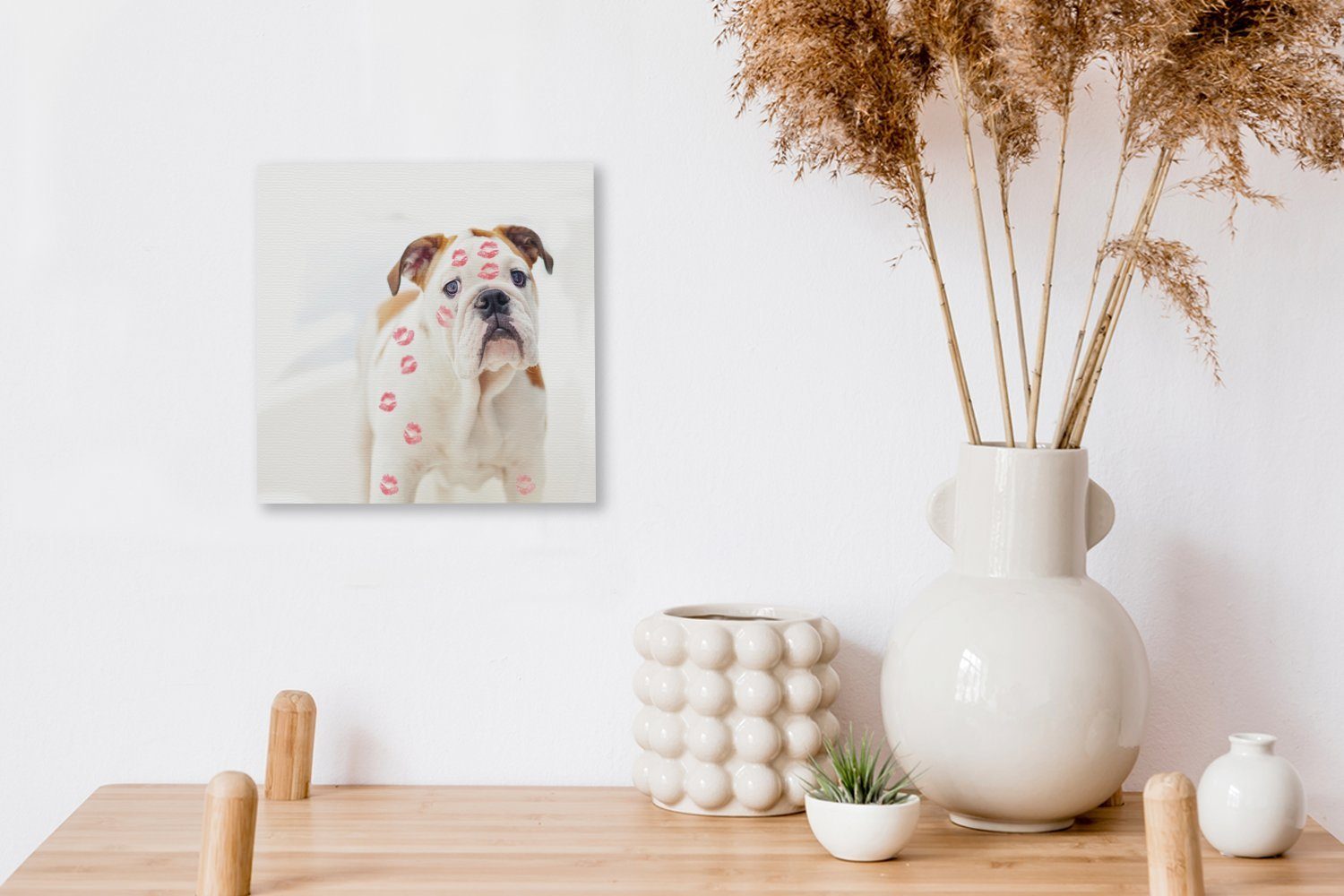 Leinwandbild Bild Schlafzimmer Hundes mit St), Bilder Lippenaufdruck, Leinwand OneMillionCanvasses® Wohnzimmer für (1 rotem eines