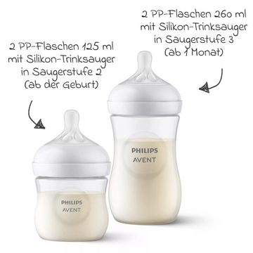 Philips AVENT Babyflasche Premium PP-Flaschen-Set Natural, 6x Babyflasche, Flaschenbürste, Milchpulverportionierer & 3x Spucktuch