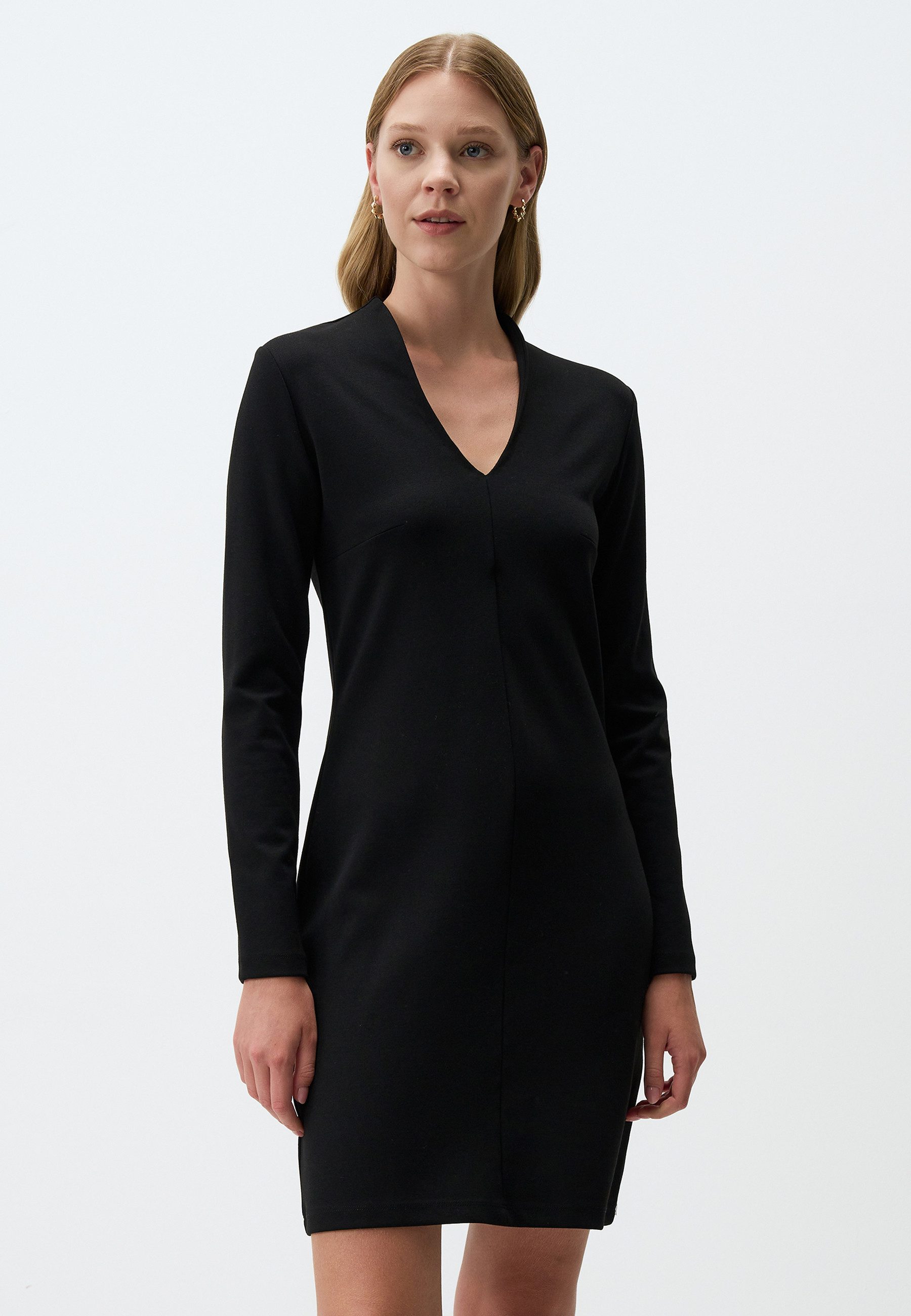 V-Ausschnitt-Pullover Langärmliges Mini-Strickkleid Mit V-Ausschnitt