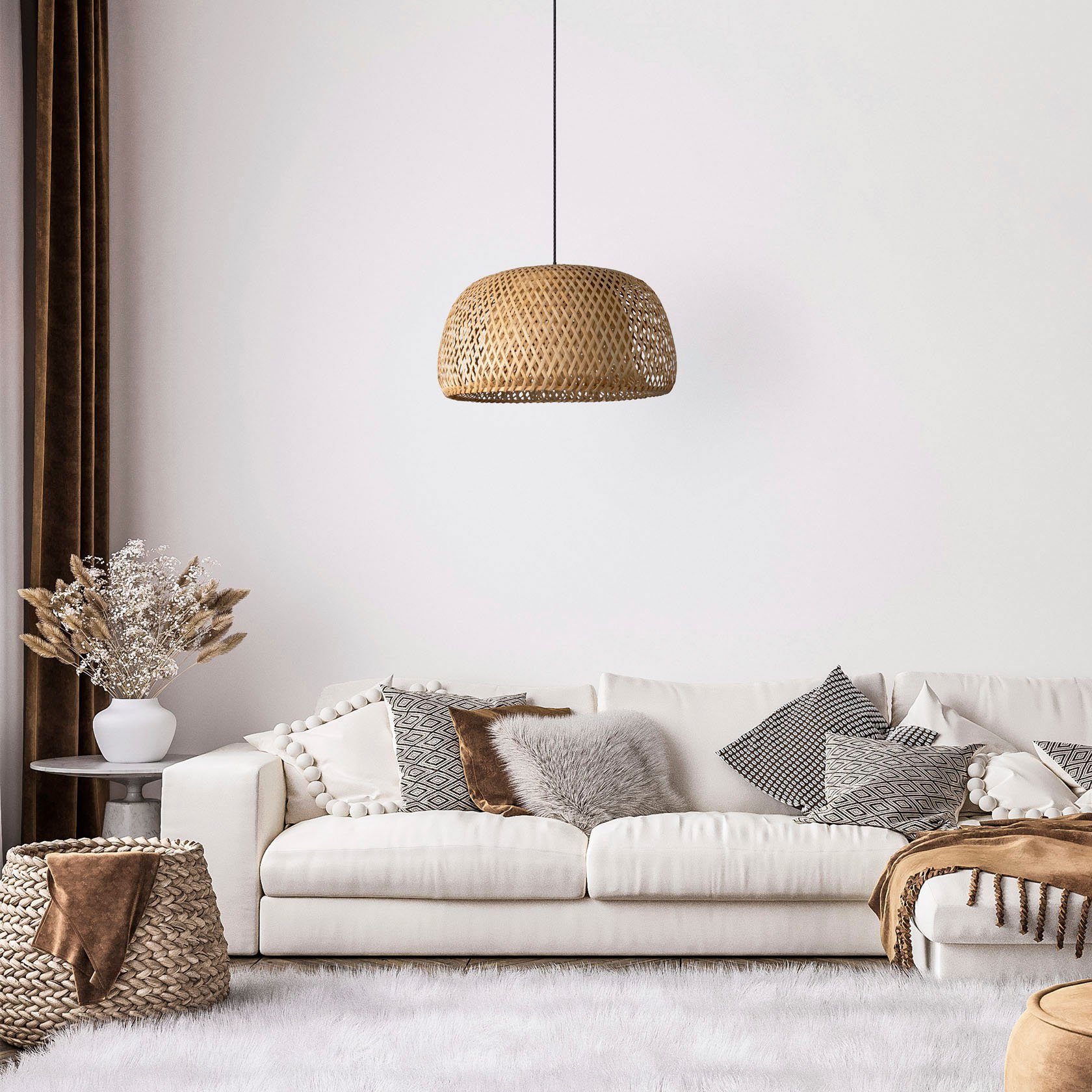 Paco Home Pendelleuchte PESA, ohne Leuchtmittel, Bambus Korblampen Hängeleu günstig online kaufen