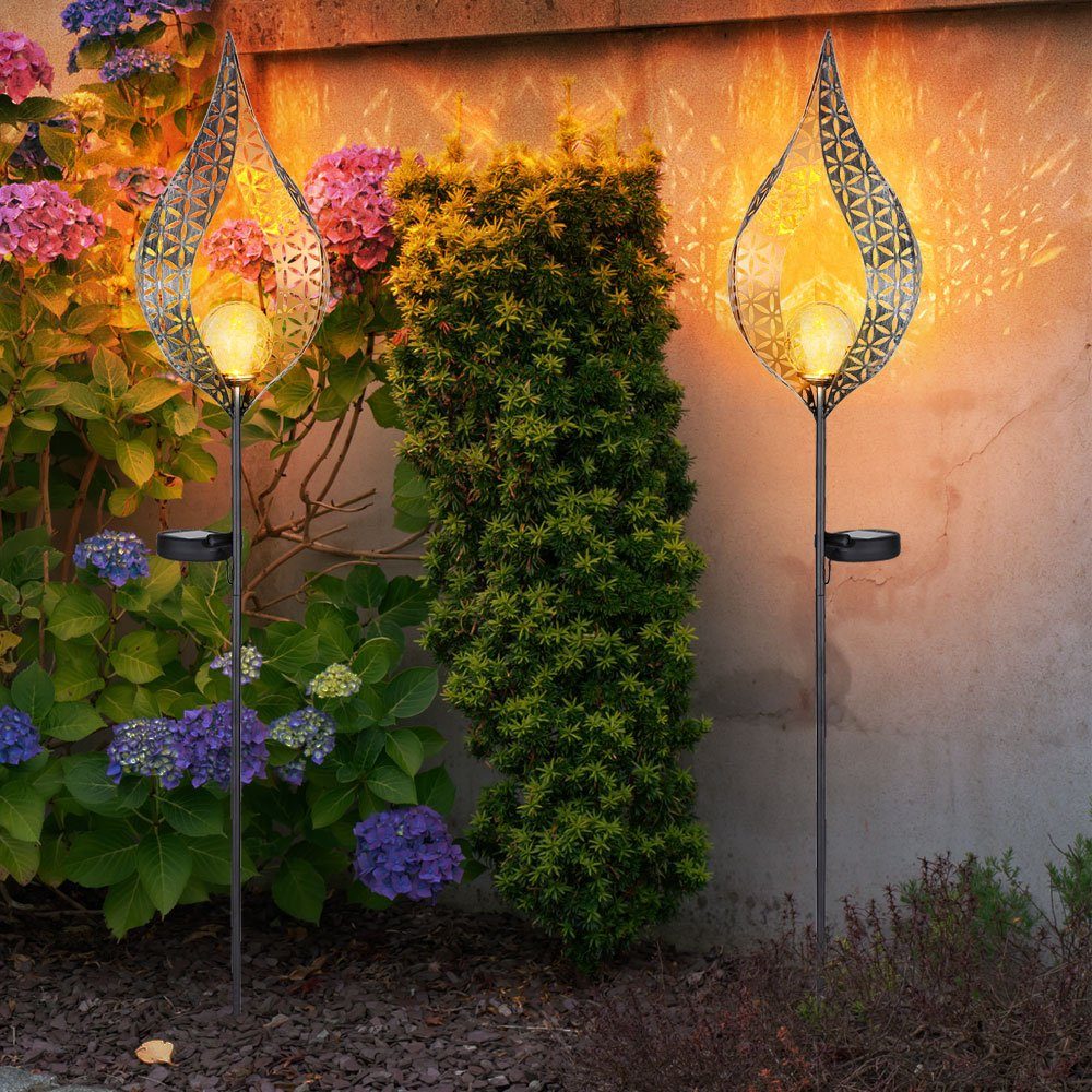 etc-shop LED Solarleuchte, LED-Leuchtmittel fest verbaut, Warmweiß, Solarleuchte Steckleuchte Flamme Garten