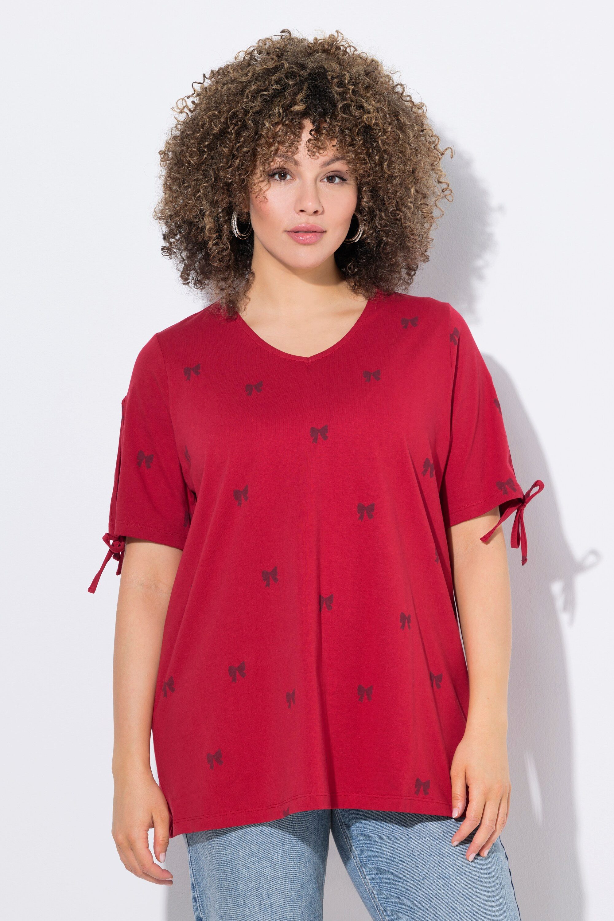 Ulla Popken T-Shirt T-Shirt Schleifen A-Linie V-Ausschnitt Halbarm günstig online kaufen