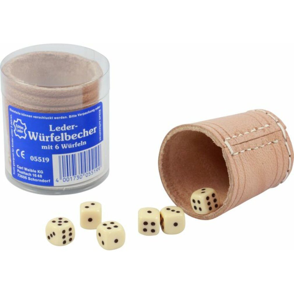 Carl Weible Spiel Leder-Würfelb. nat. 5cm+6 Würfel