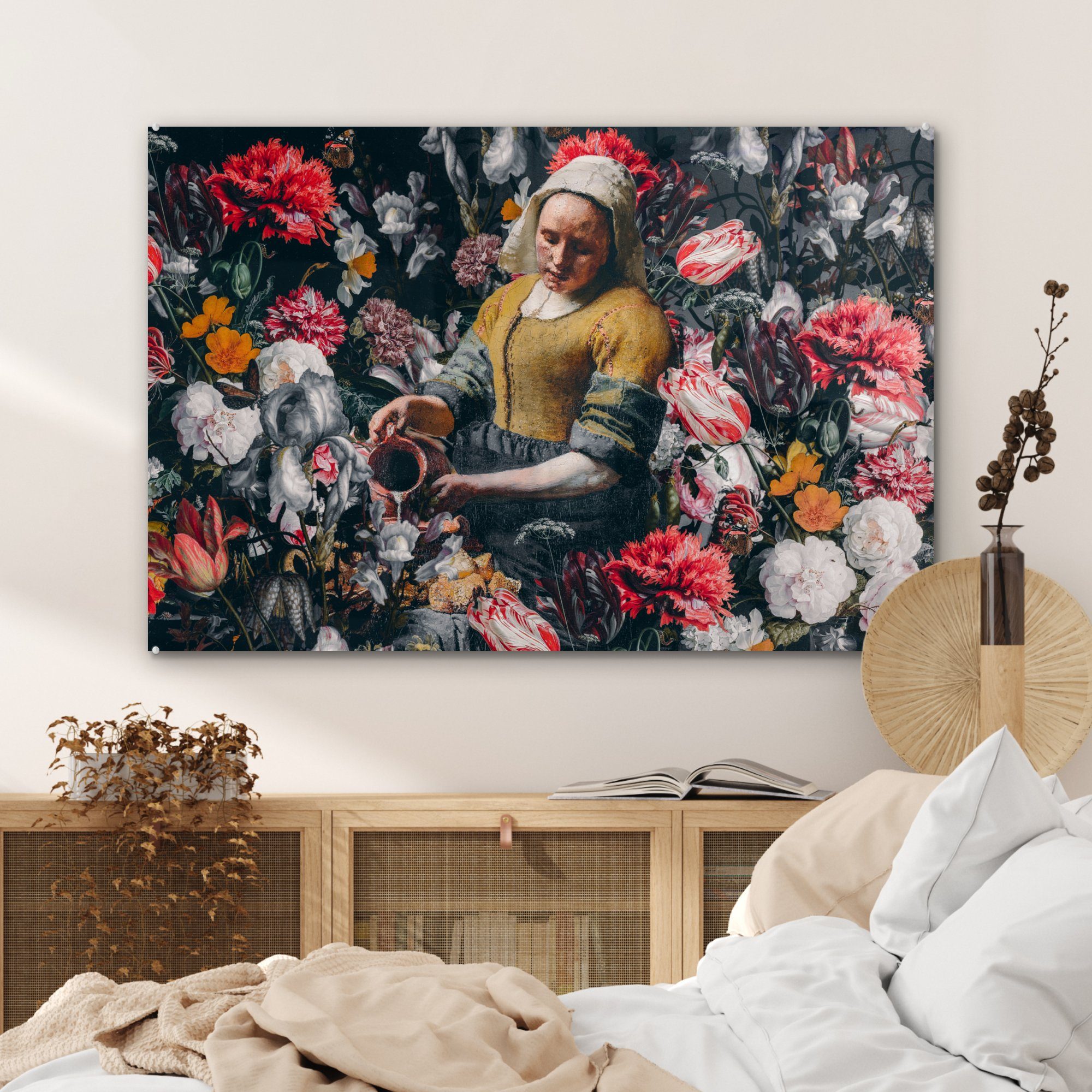 & Schlafzimmer St), (1 - Acrylglasbilder Johannes Wohnzimmer MuchoWow Milchmädchen - Blumen, Acrylglasbild bunt Vermeer
