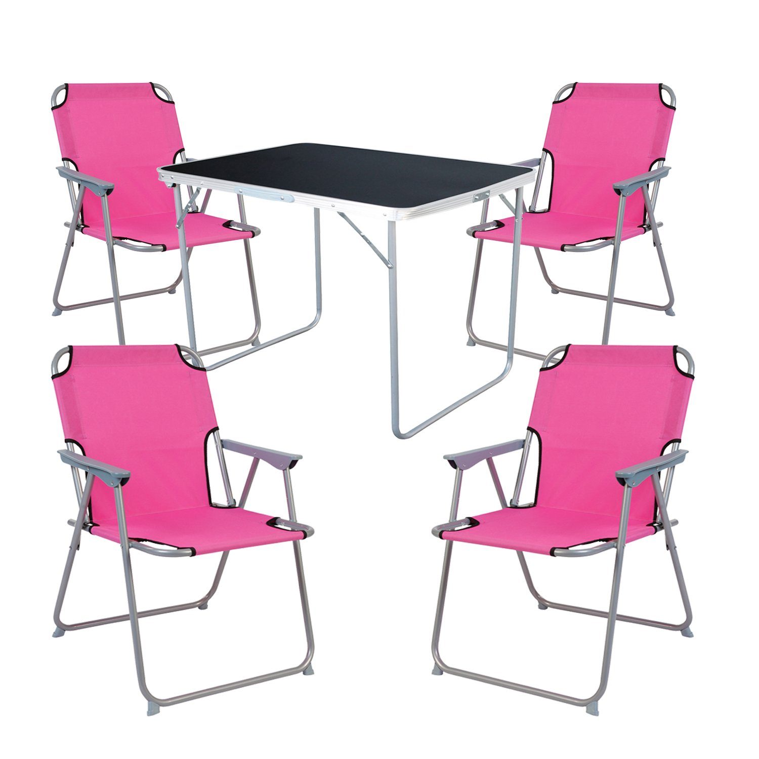 Mojawo Essgruppe 5-tlg Campingtisch Campingstuhl Gartenmöbel 4 + Klappstuhl Camping Set Pink