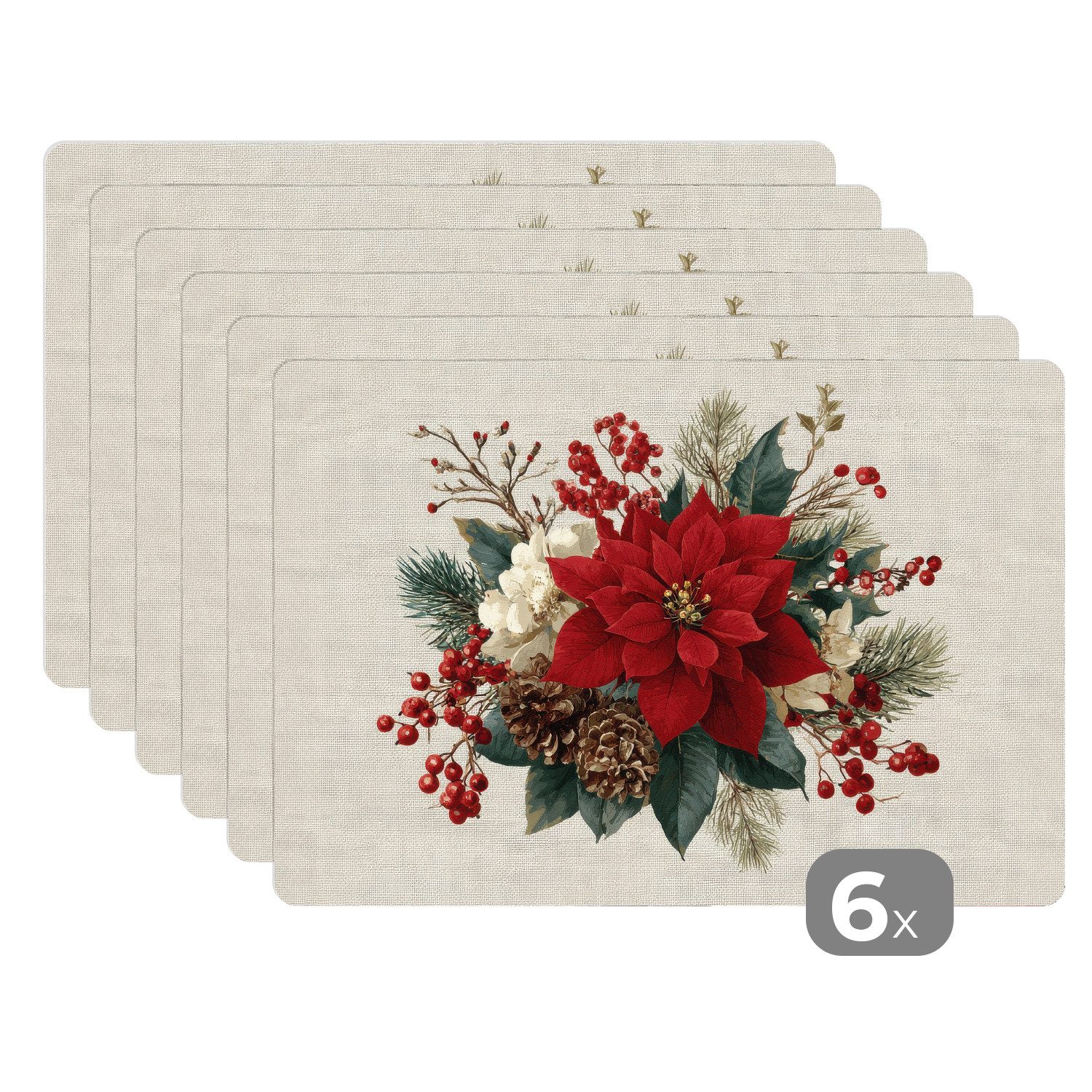 MuchoWow Platzset Weihnachtsgesteck - Weihnachtsstern - Tannenzapfen - Rot, günstig online kaufen