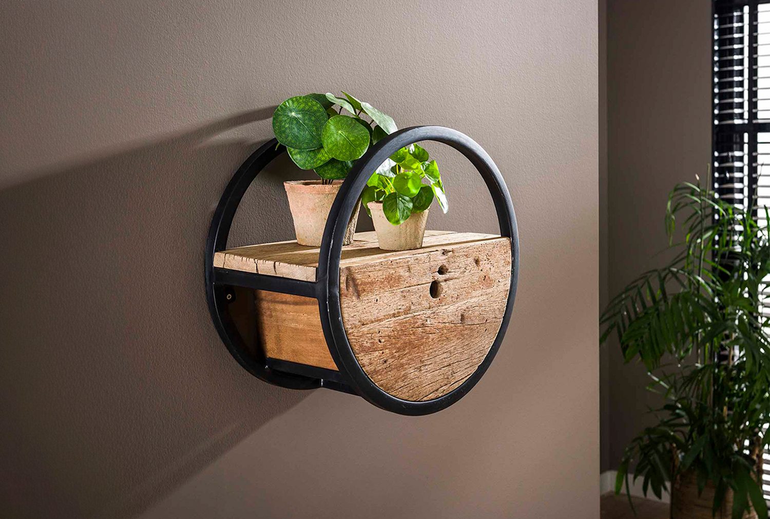 KAWOLA Regal RADEL, Ø40 rund Hartholz natur mit Schublade günstig online kaufen