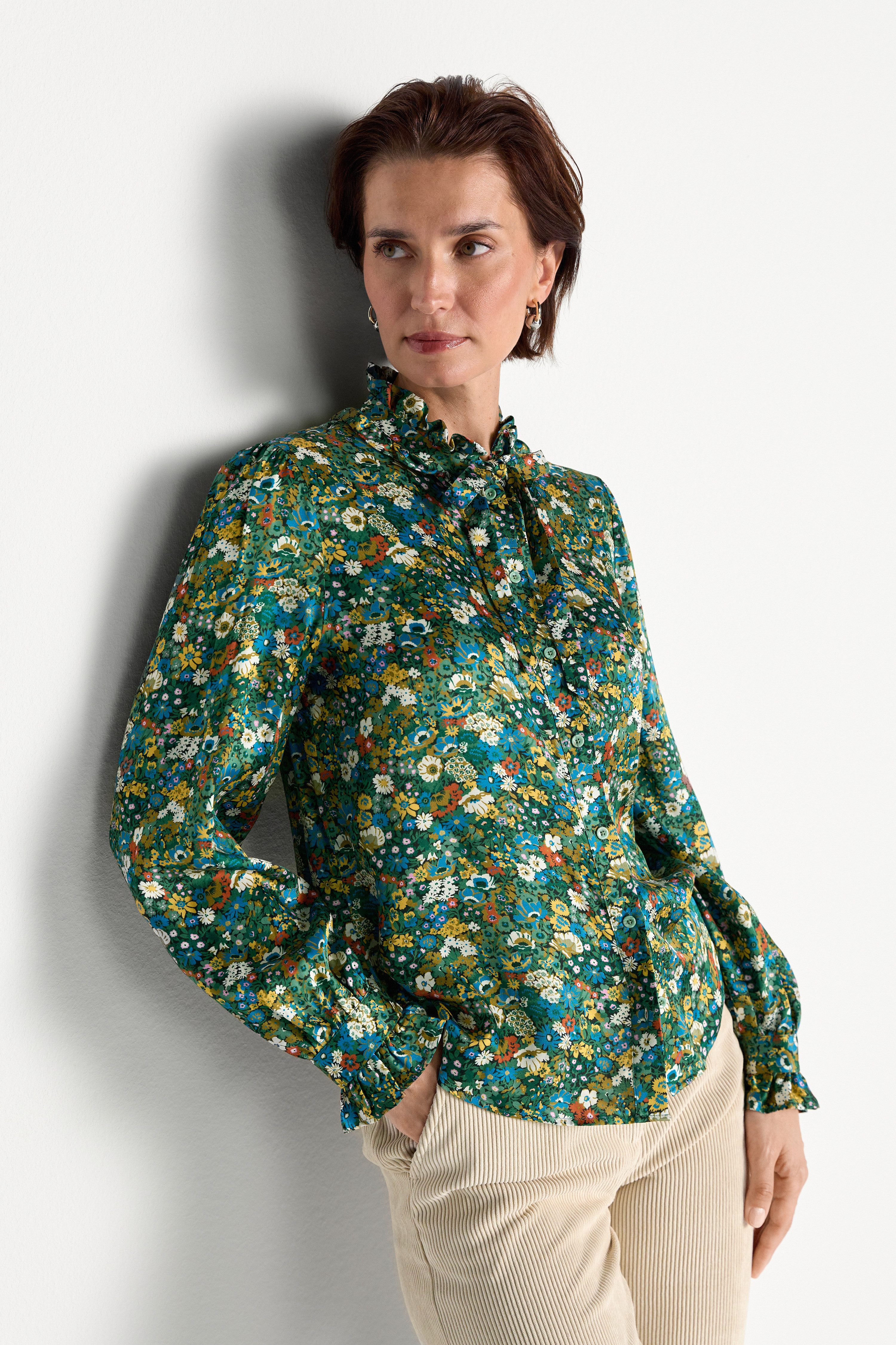 RICHROYAL Langarmbluse mit floralem Print, mit Rüschendetails